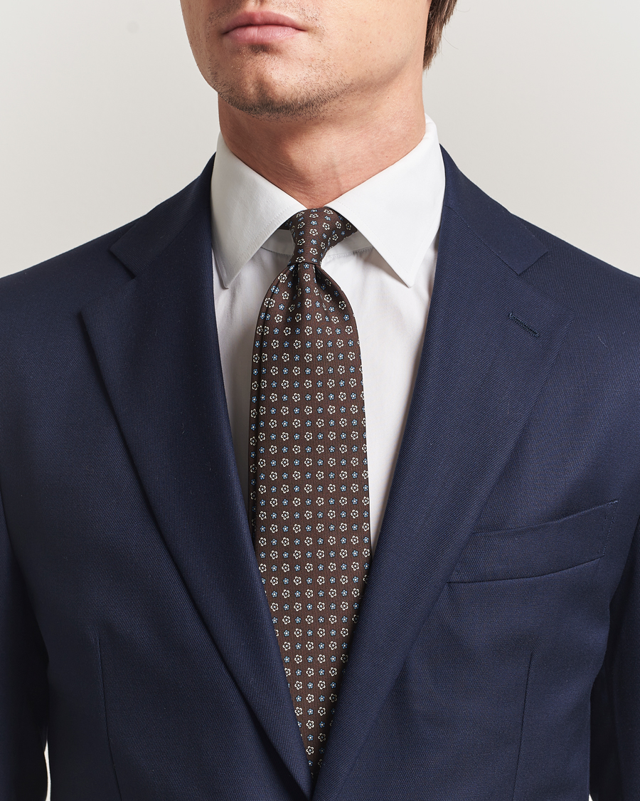 Herr | Slipsar | E. Marinella | 3-Fold Printed Silk Tie Brown