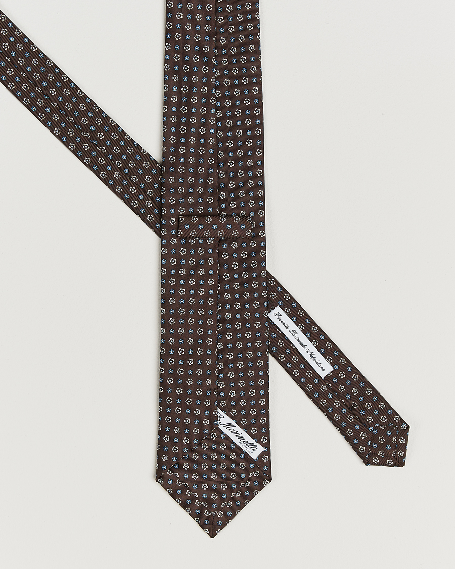Herr | Slipsar | E. Marinella | 3-Fold Printed Silk Tie Brown