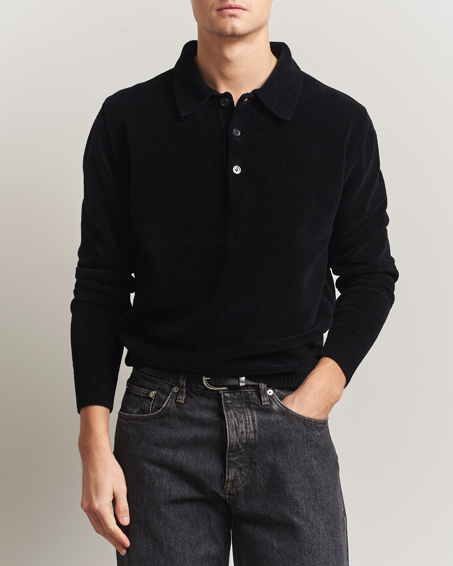 Herr | Pikéer | Sunflower | Chenile Long Sleeve Polo Black