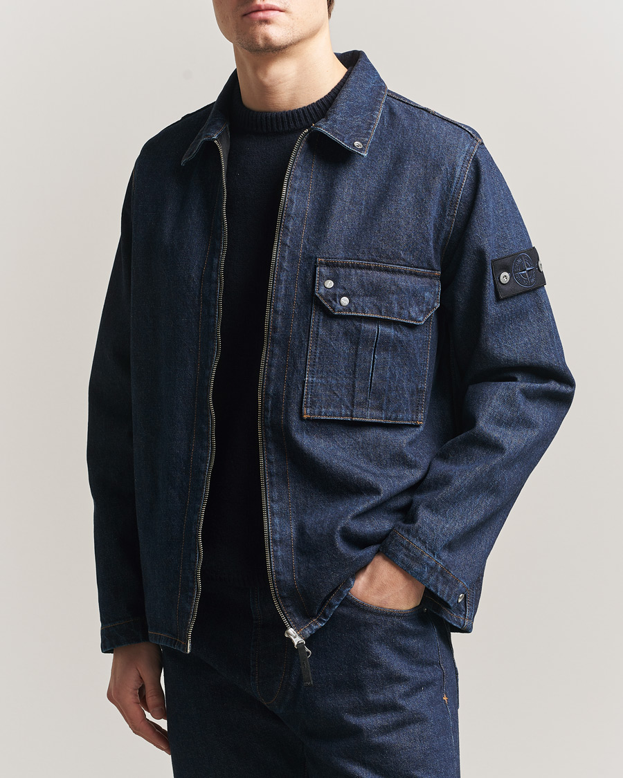 Herr | Jackor | Stone Island | Denim Zip Shirt Jacket Blue Rinse
