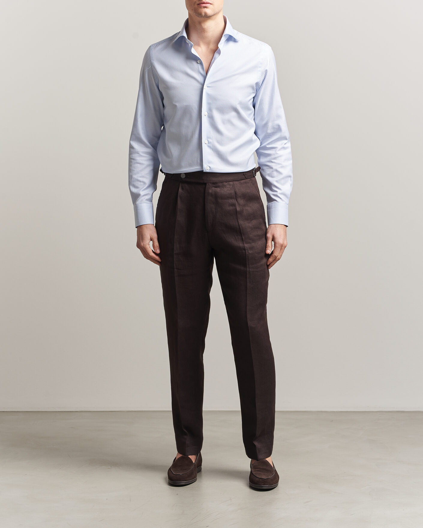 Herr | Skjortor | Finamore Napoli | Milano Slim Twill Shirt Light Blue Check