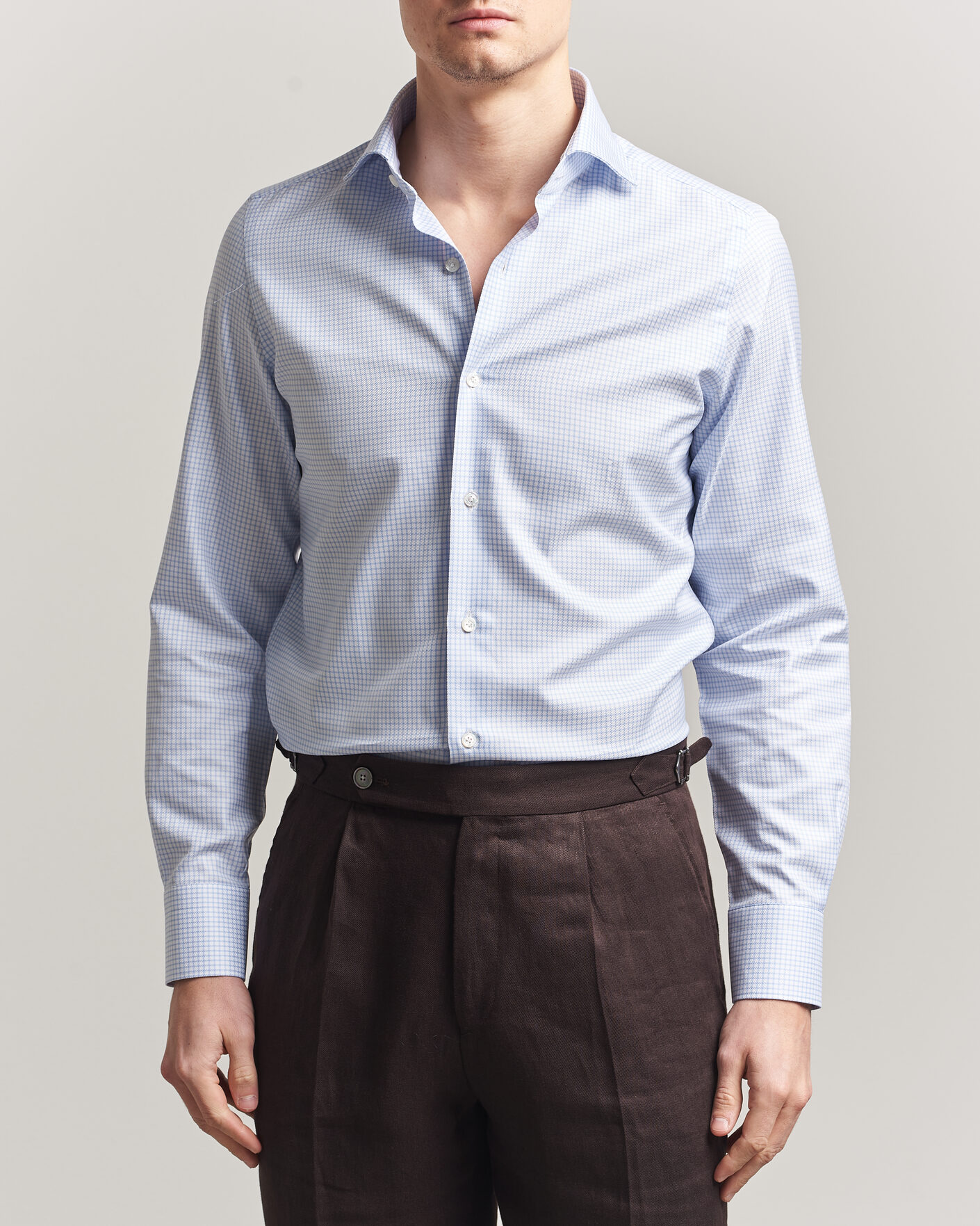 Herr | Skjortor | Finamore Napoli | Milano Slim Twill Shirt Light Blue Check