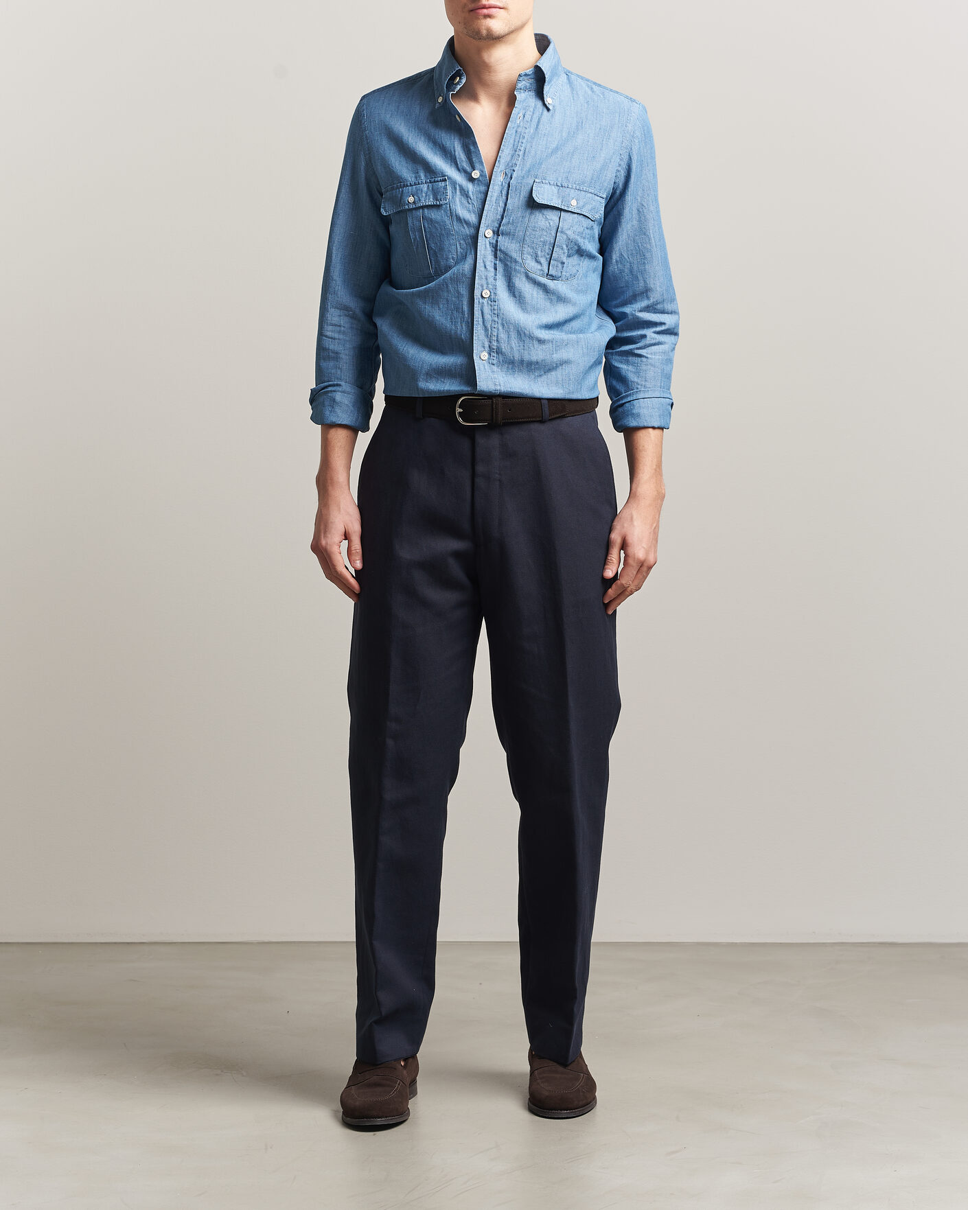 Herr | Skjortor | Finamore Napoli | Double Pocket Overshirt Light Blue