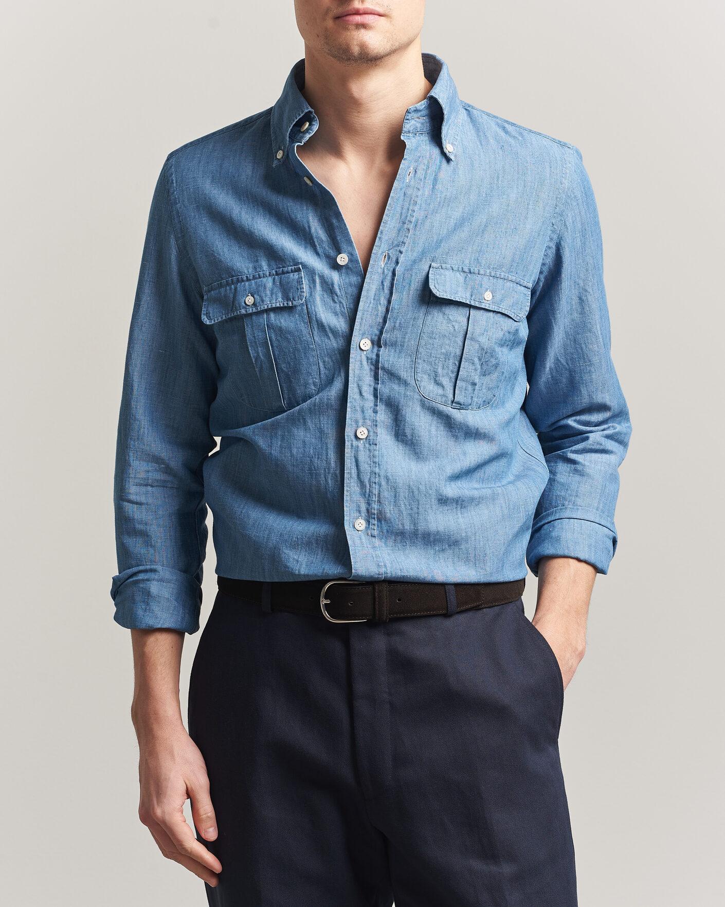 Herr | Skjortor | Finamore Napoli | Double Pocket Overshirt Light Blue