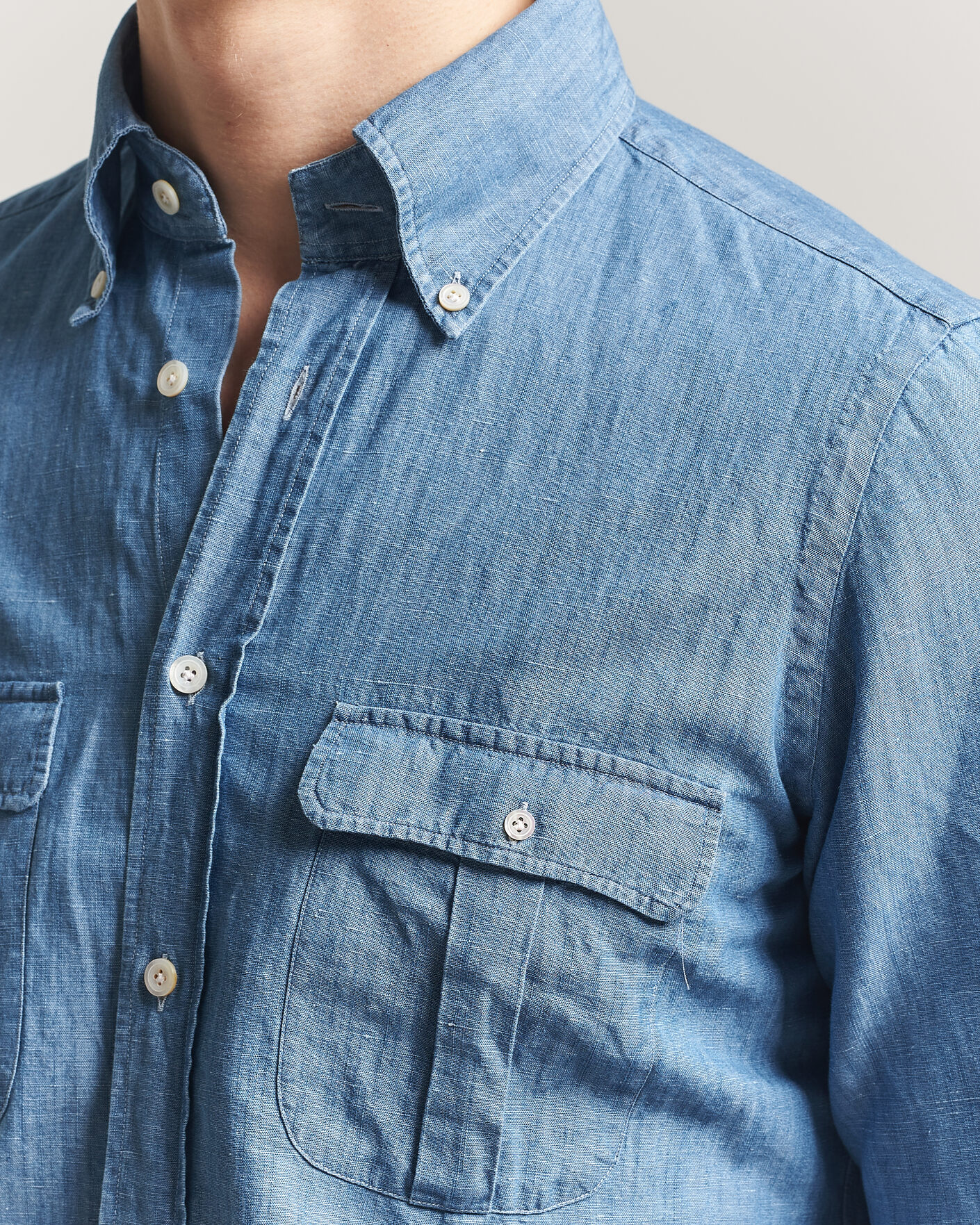 Herr | Skjortor | Finamore Napoli | Double Pocket Overshirt Light Blue
