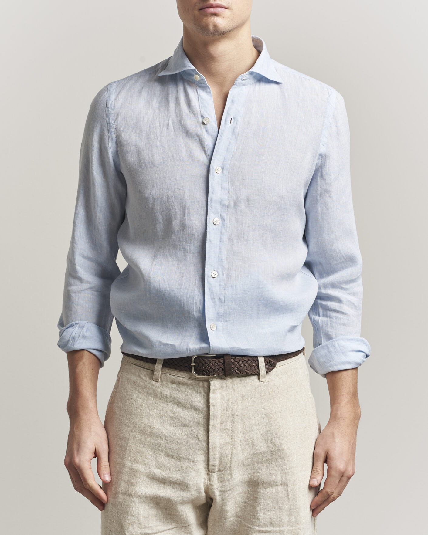 Herr | Skjortor | Finamore Napoli | Gaeta Linen Shirt Light Blue