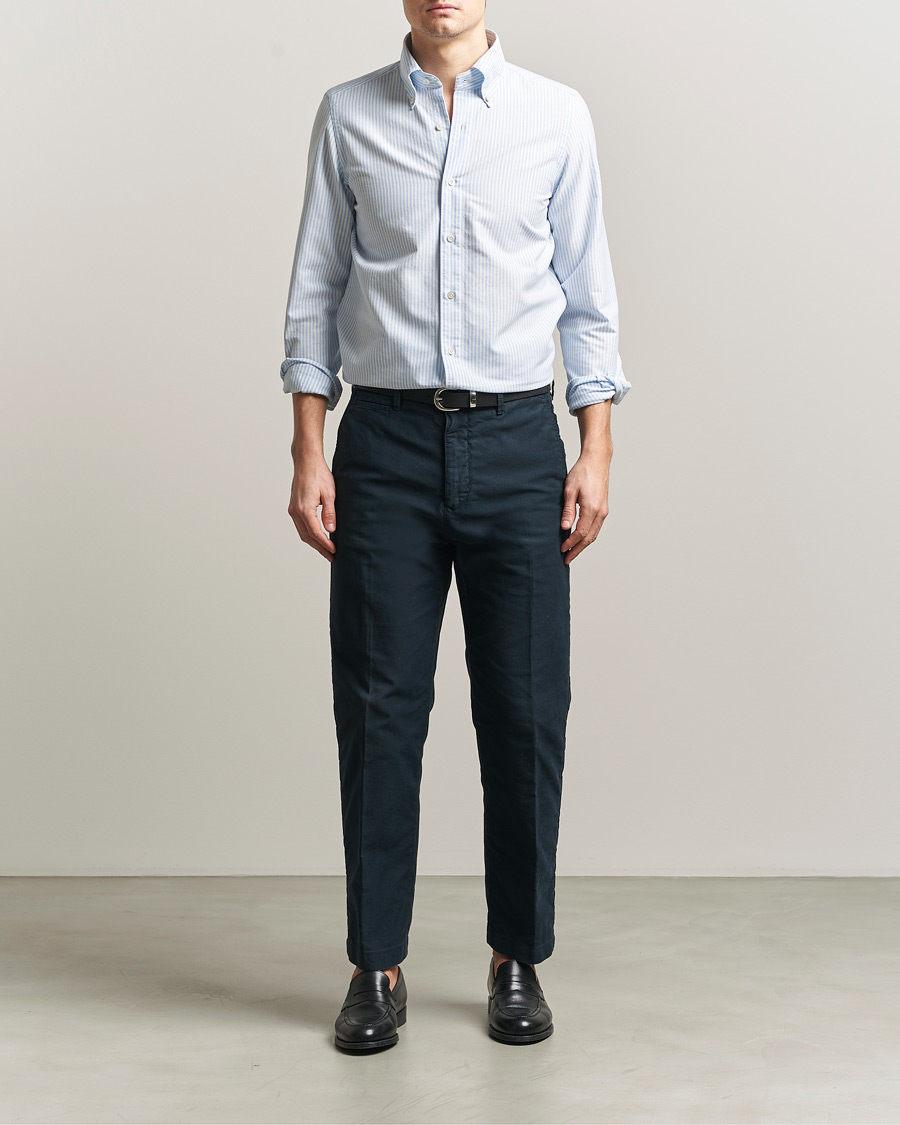 Herr | Skjortor | Finamore Napoli | Gaeta Oxford Button Down Shirt Light Blue Stripe