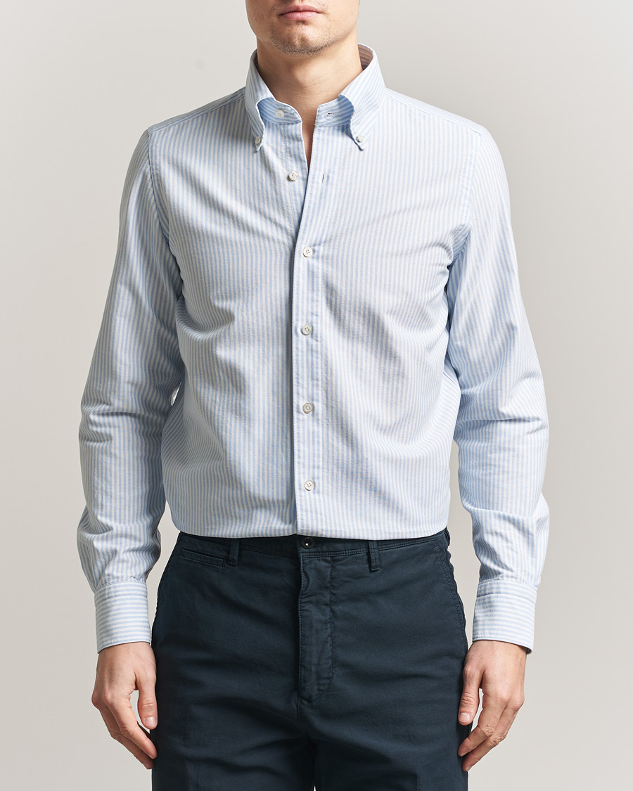 Herr | Skjortor | Finamore Napoli | Gaeta Oxford Button Down Shirt Light Blue Stripe