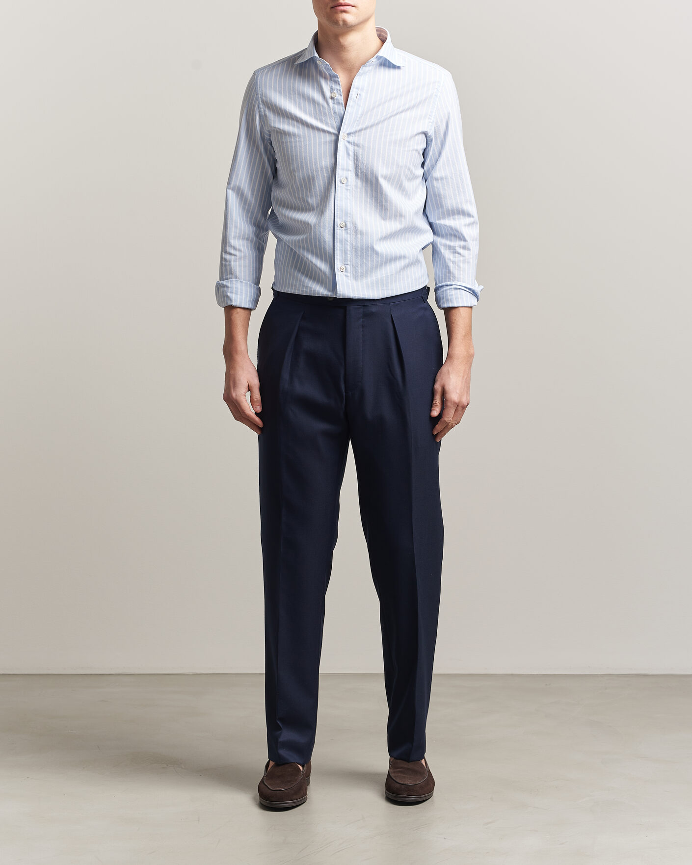 Herr | Skjortor | Finamore Napoli | Gaeta Pinpoint Oxford Shirt Light Blue Stripe