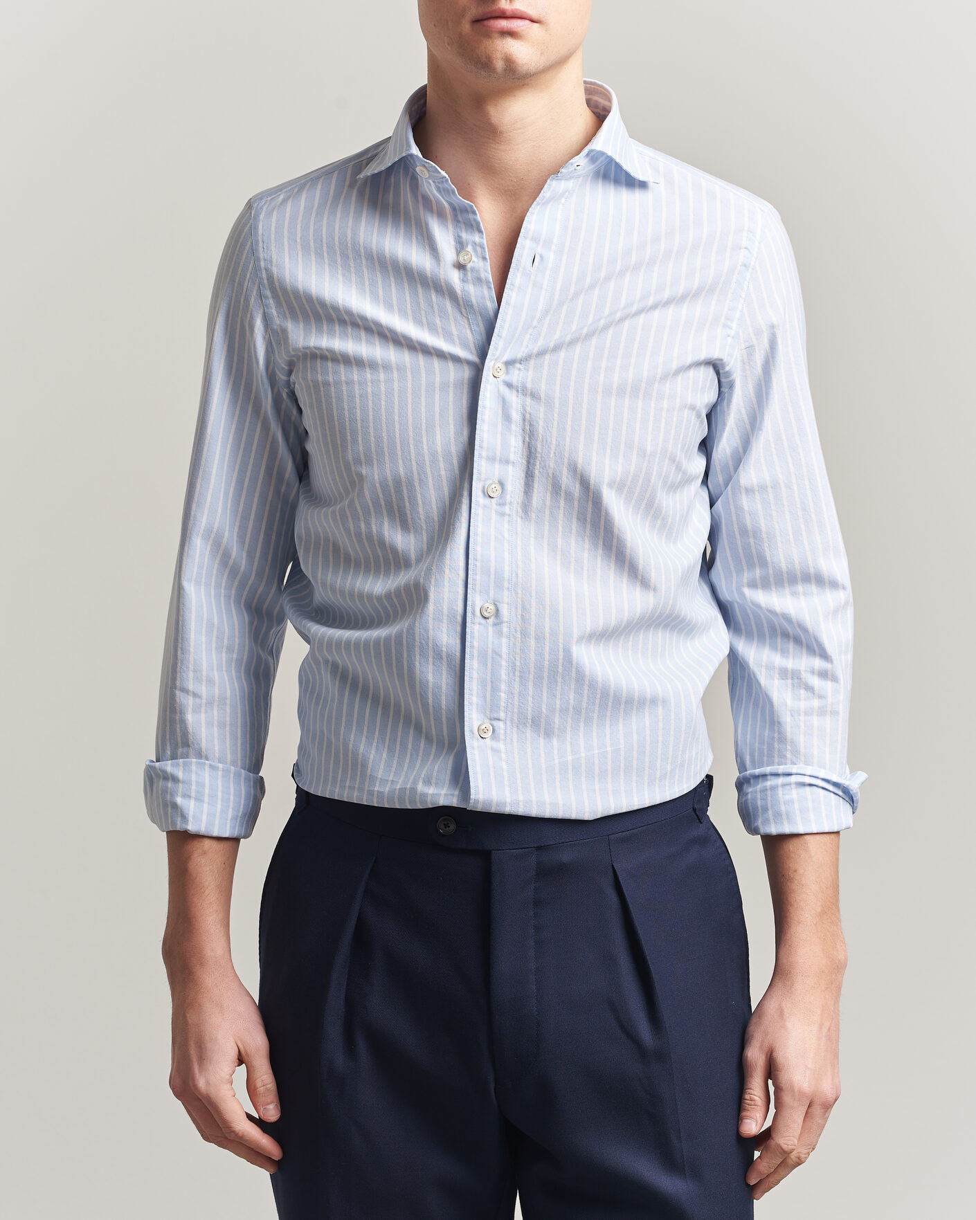 Herr | Skjortor | Finamore Napoli | Gaeta Pinpoint Oxford Shirt Light Blue Stripe
