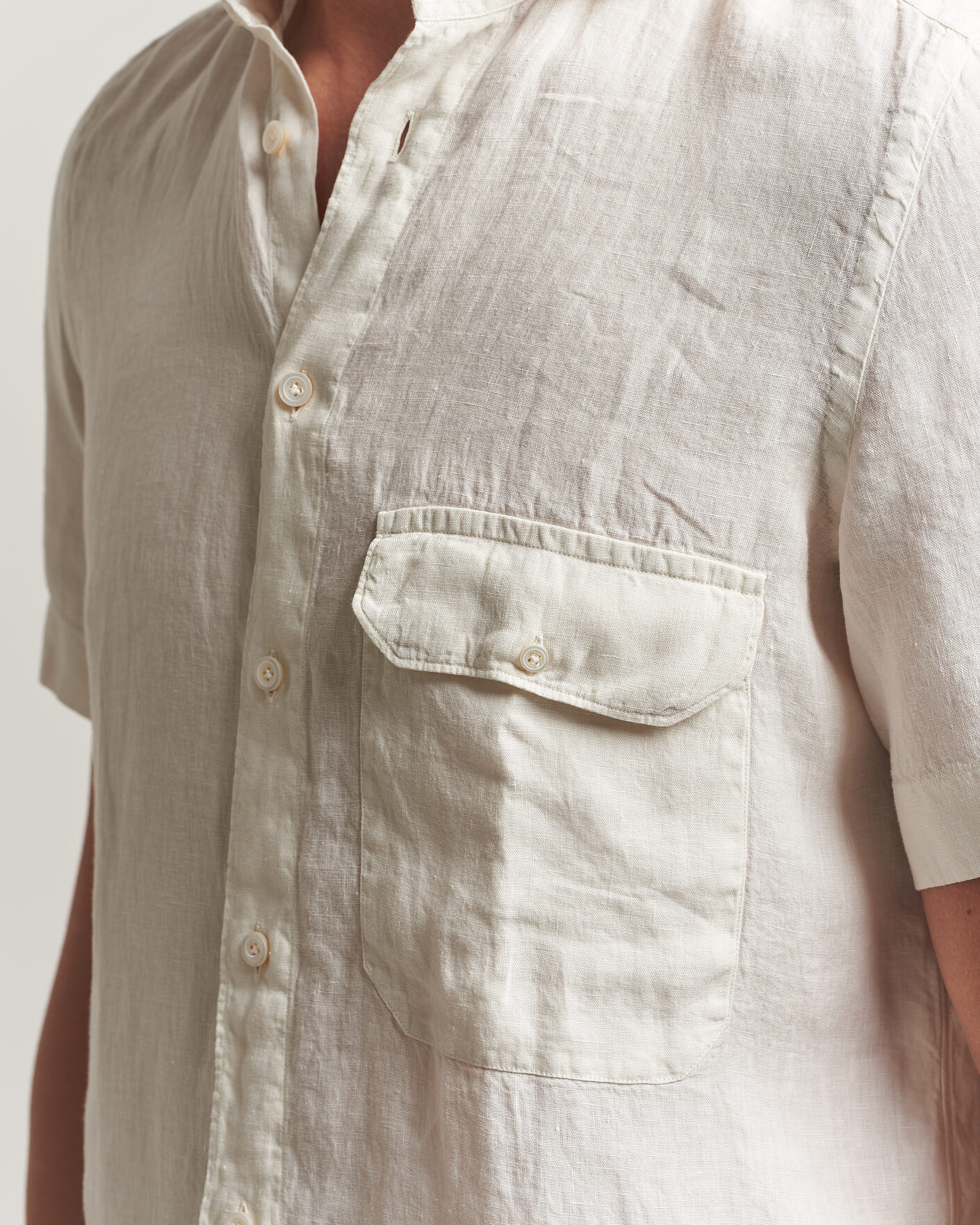 Herr | Skjortor | Finamore Napoli | Linen Short Sleeve Sport Shirt Off White