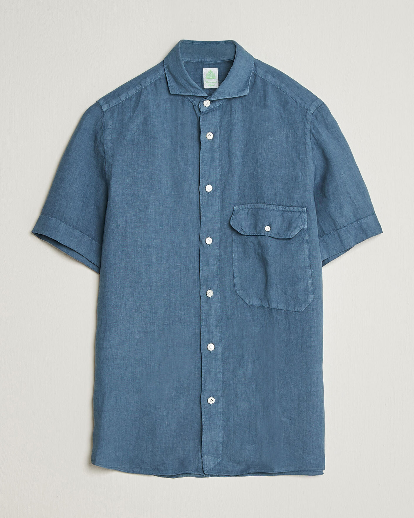 Herr | Skjortor | Finamore Napoli | Linen Short Sleeve Sport Shirt Dark Blue