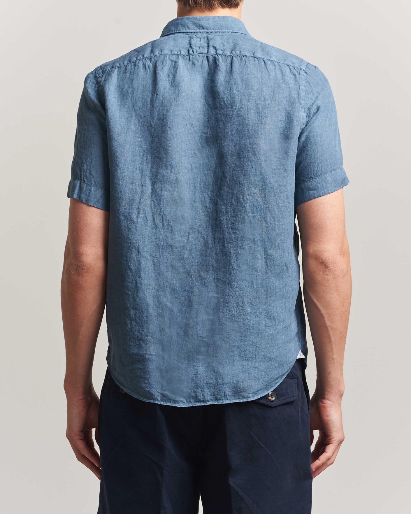 Herr | Skjortor | Finamore Napoli | Linen Short Sleeve Sport Shirt Dark Blue