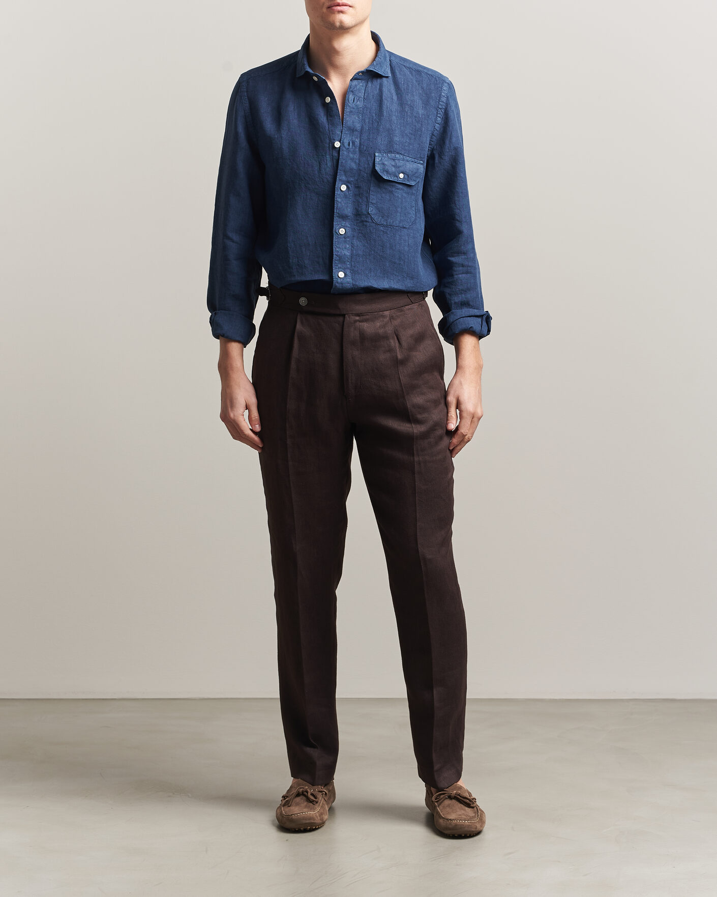 Herr | Skjortor | Finamore Napoli | Salina Garment Dyed Linen Overshirt Navy