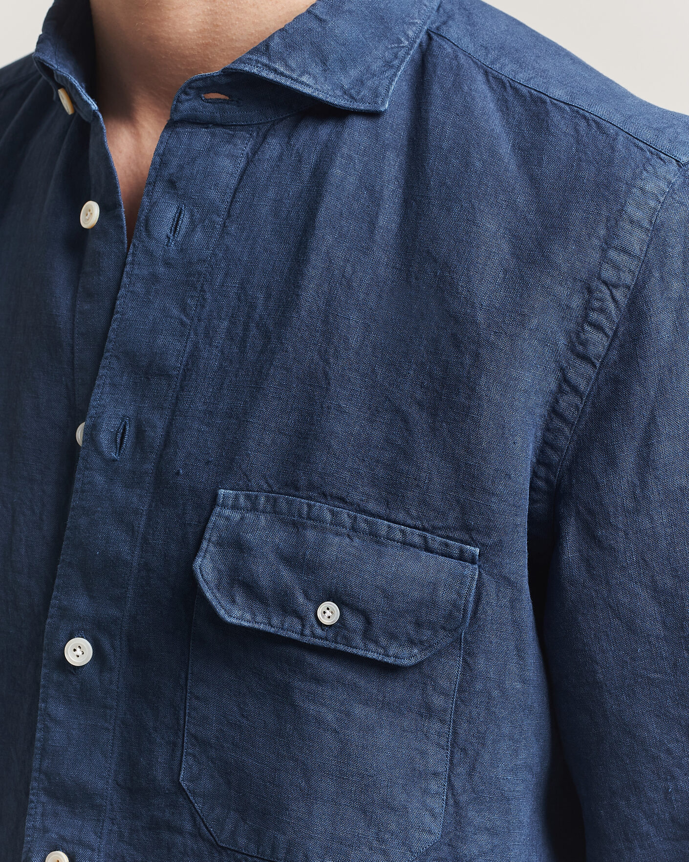 Herr | Skjortor | Finamore Napoli | Salina Garment Dyed Linen Overshirt Navy