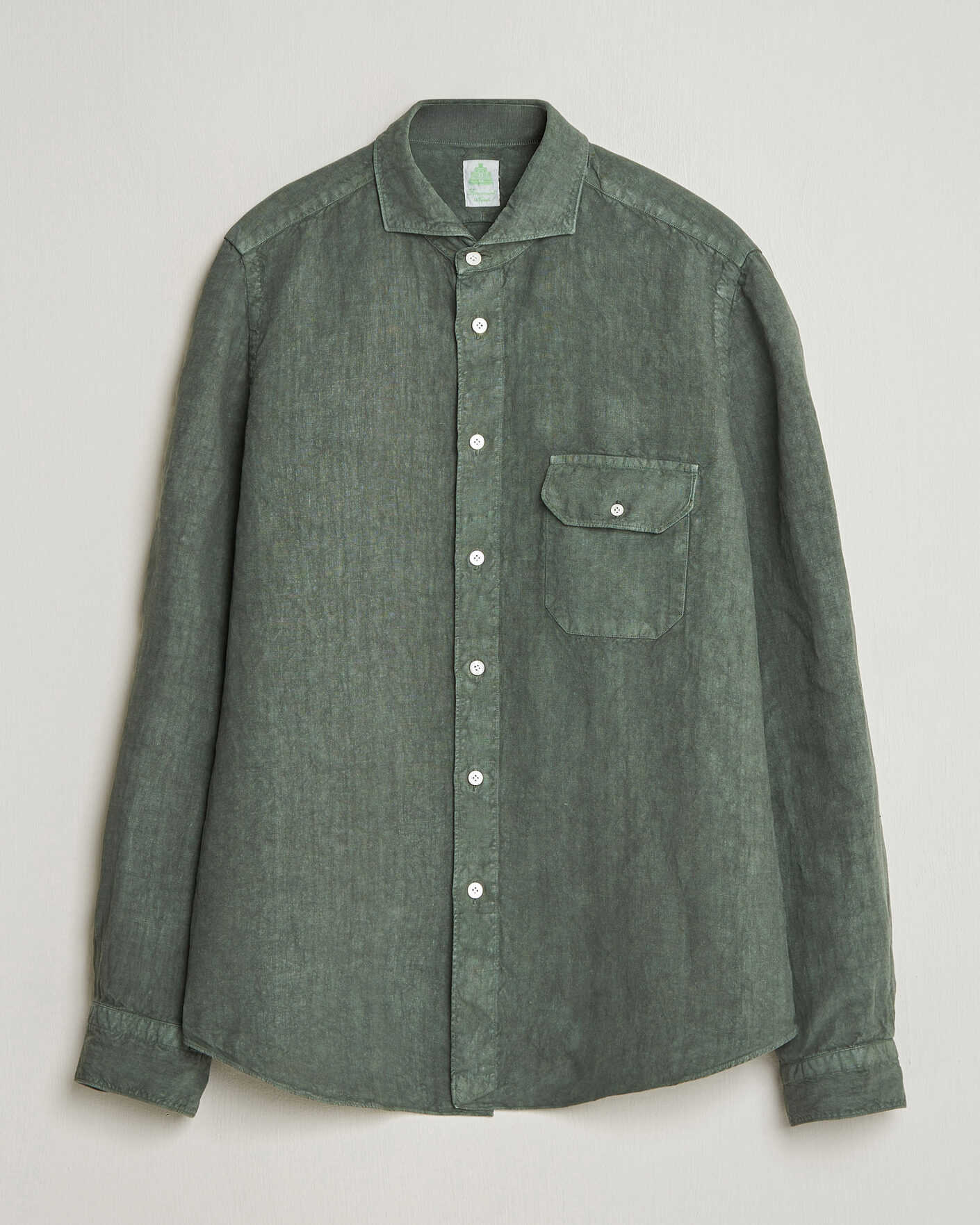 Herr | Skjortor | Finamore Napoli | Salina Garment Dyed Linen Overshirt Dark Green