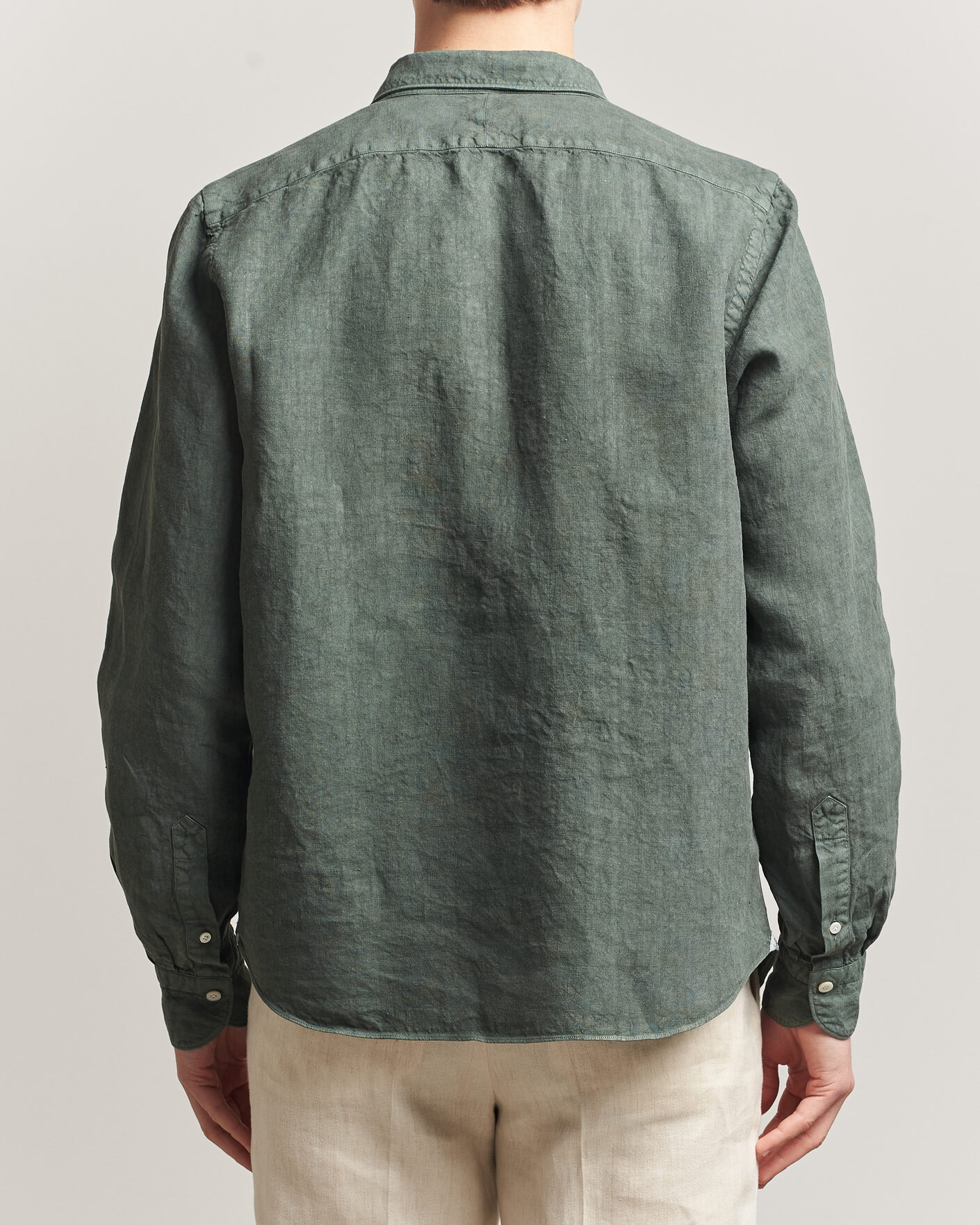 Herr | Skjortor | Finamore Napoli | Salina Garment Dyed Linen Overshirt Dark Green