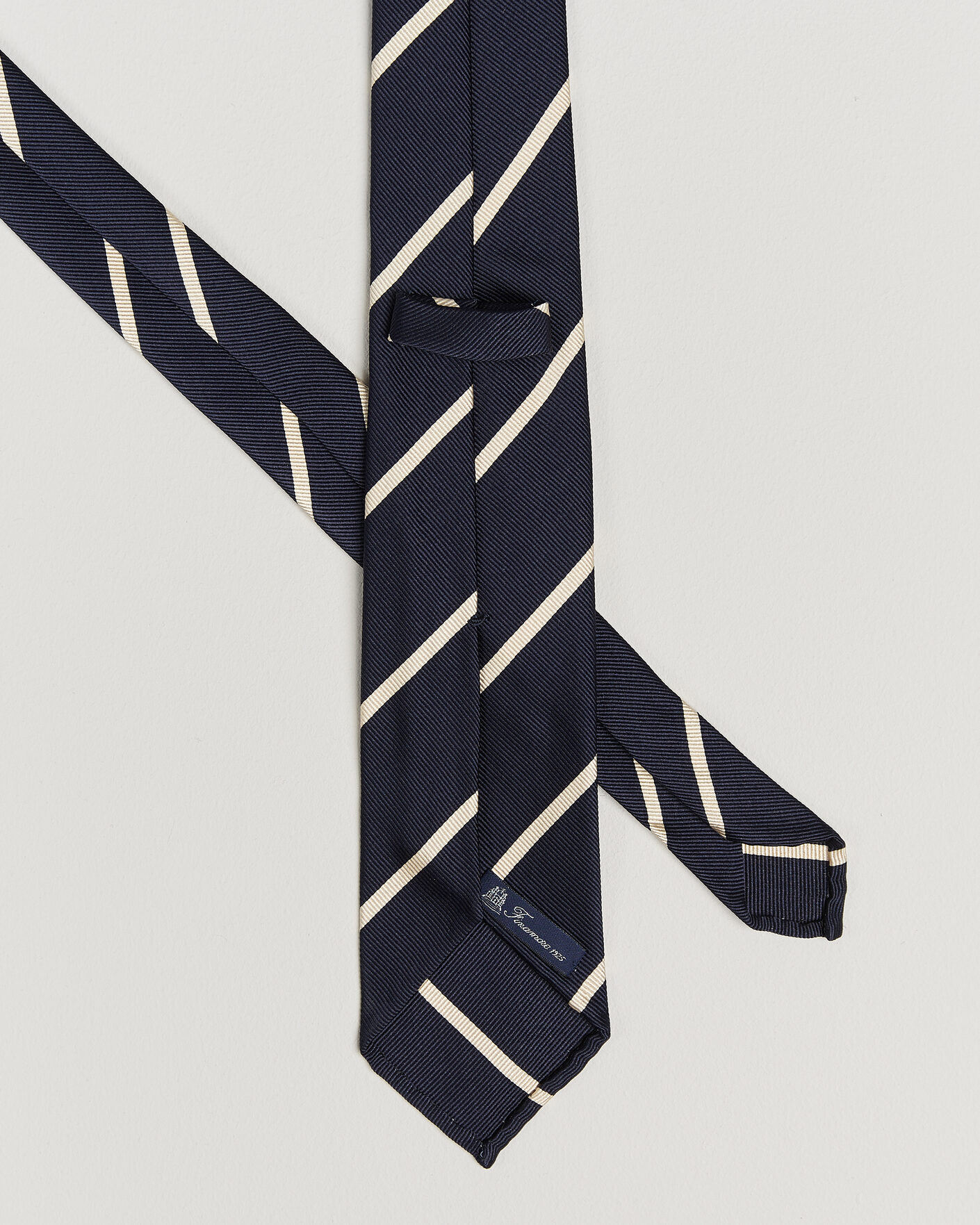 Herr | Slipsar | Finamore Napoli | Regimental Stripe Silk Tie Navy/White
