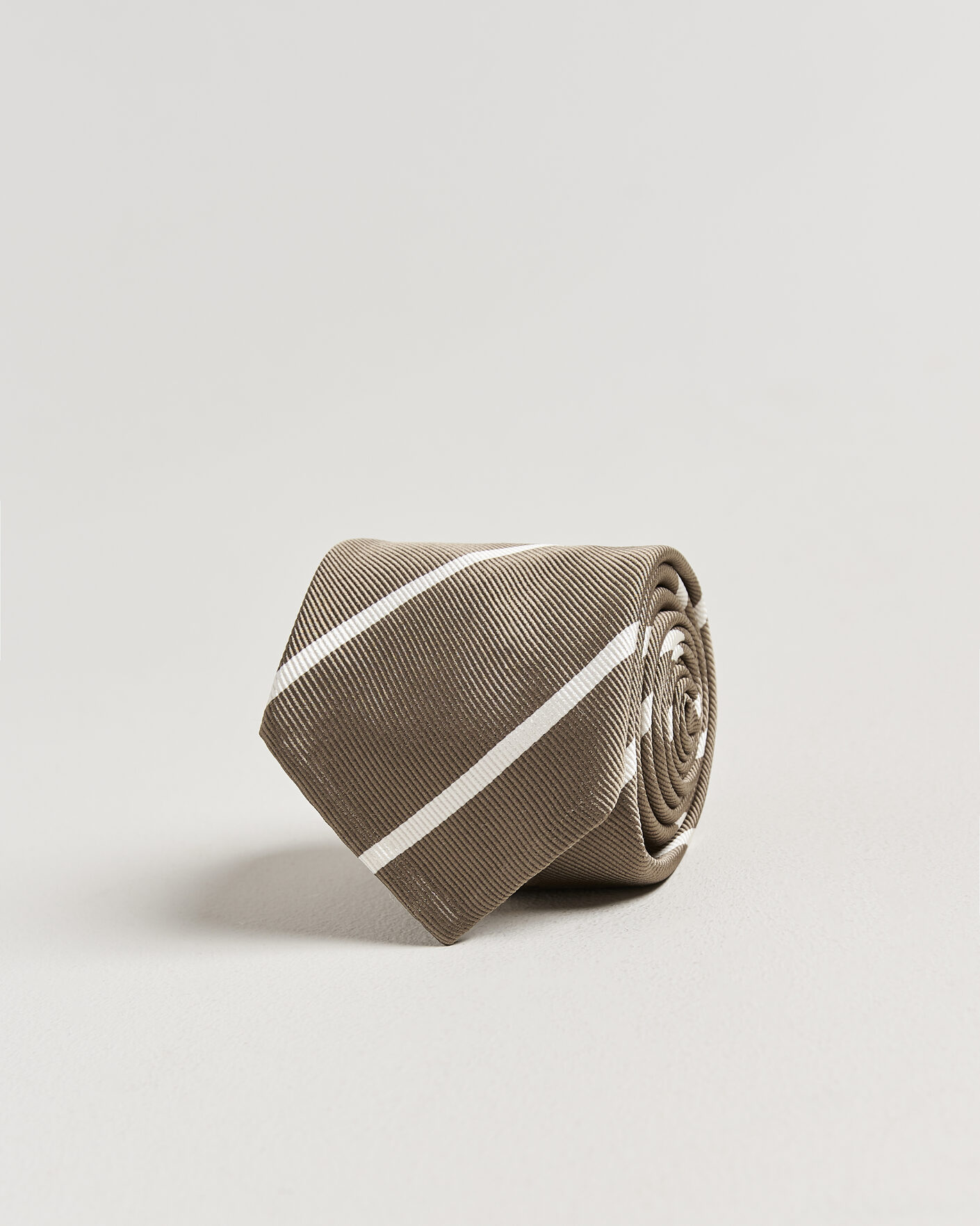 Herr | Slipsar | Finamore Napoli | Regimental Stripe Silk Tie Olive/White