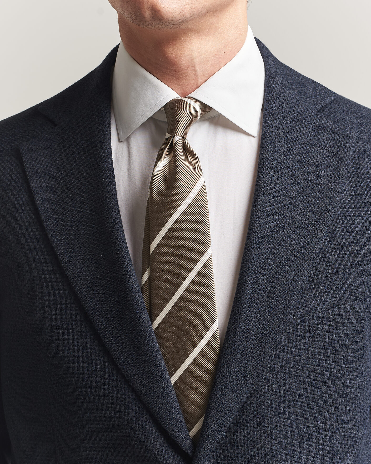 Herr | Slipsar | Finamore Napoli | Regimental Stripe Silk Tie Olive/White