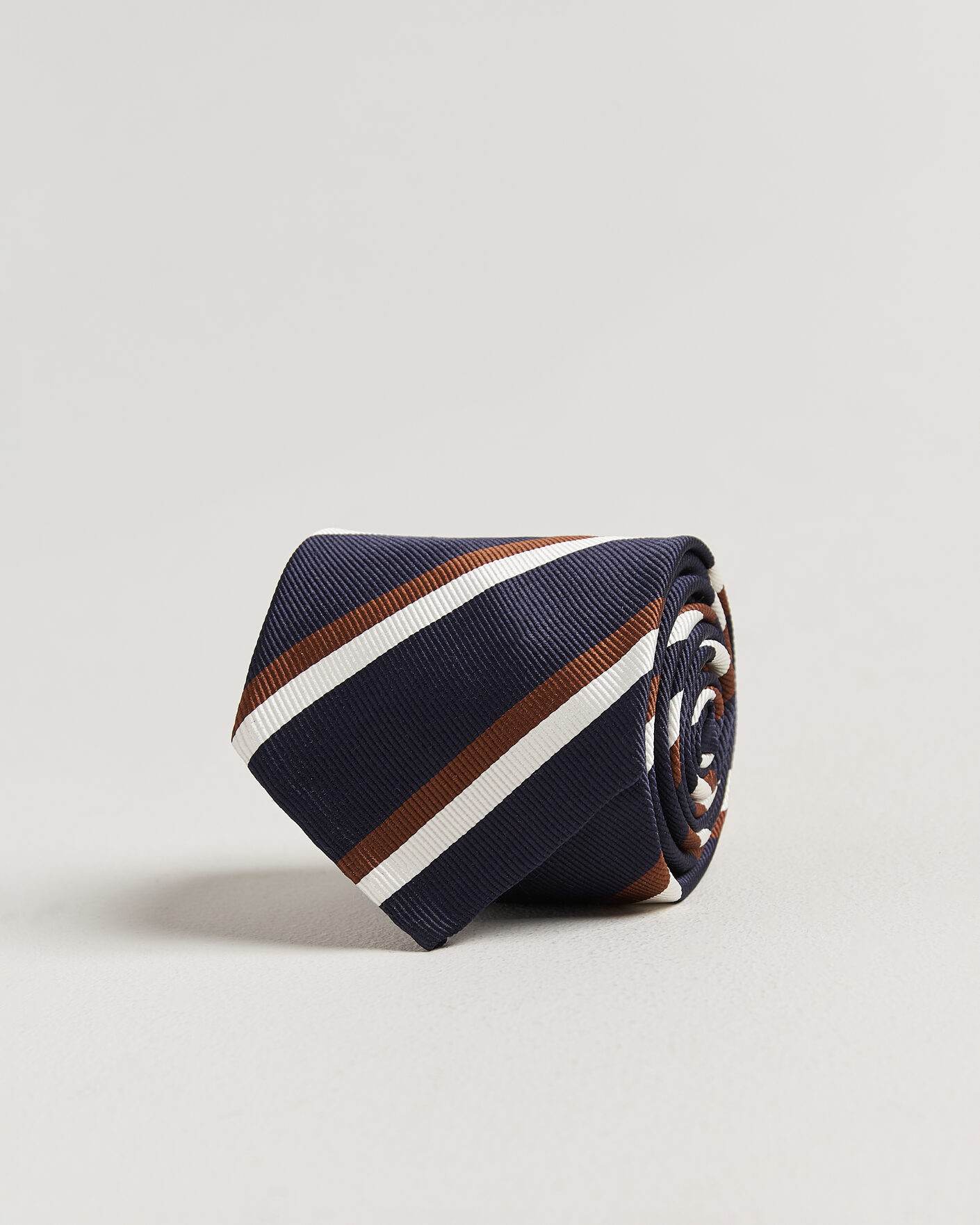 Herr | Slipsar | Finamore Napoli | Regimental Stripe Silk Tie Navy/Brown