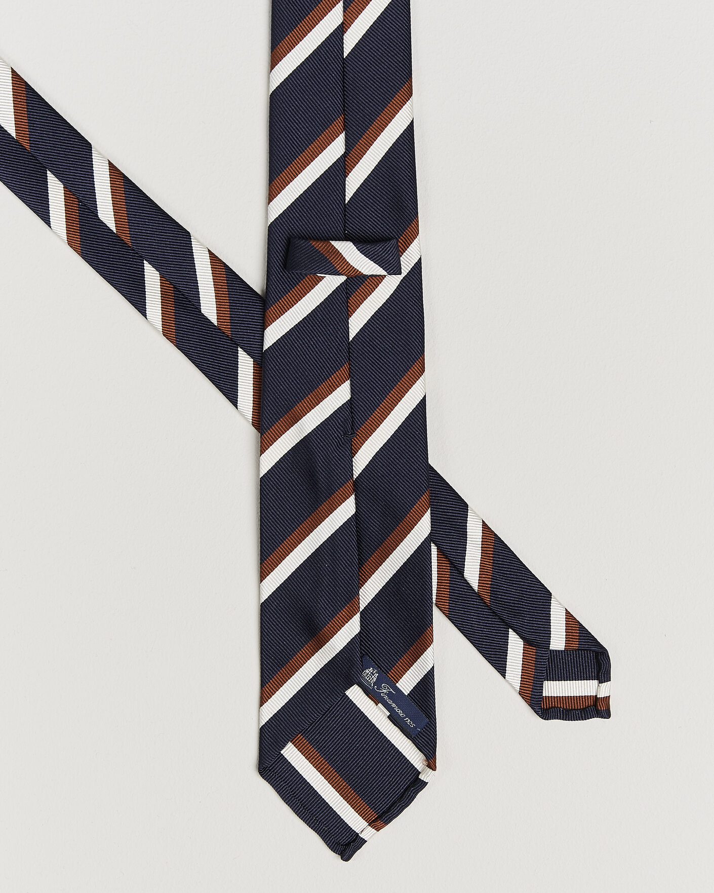 Herr | Slipsar | Finamore Napoli | Regimental Stripe Silk Tie Navy/Brown