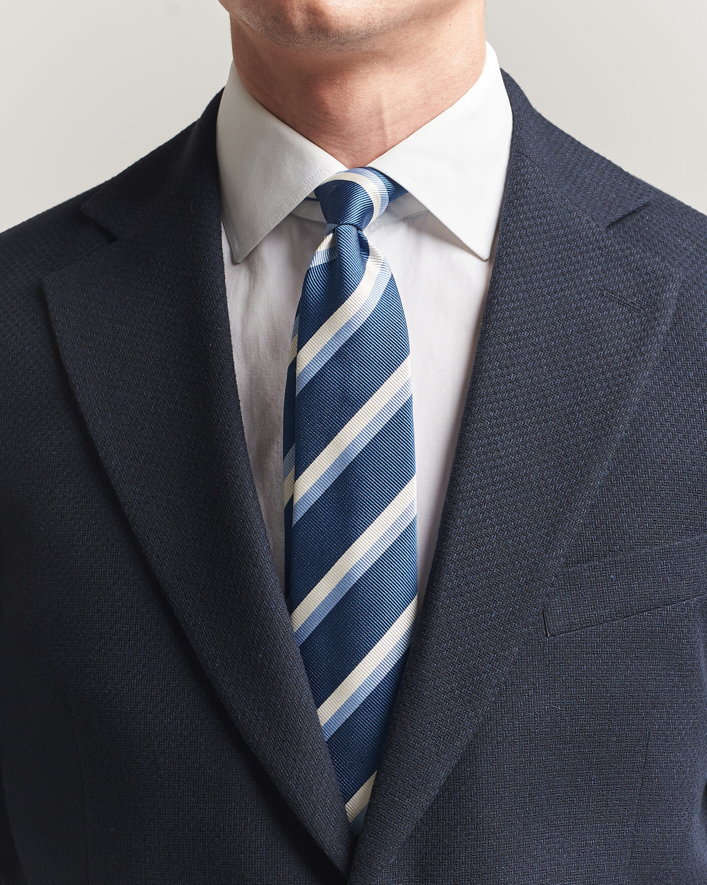 Herr | Slipsar | Finamore Napoli | Regimental Stripe Silk Tie Blue/White