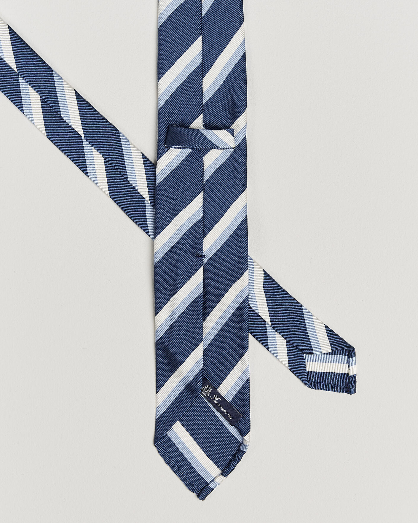 Herr | Slipsar | Finamore Napoli | Regimental Stripe Silk Tie Blue/White