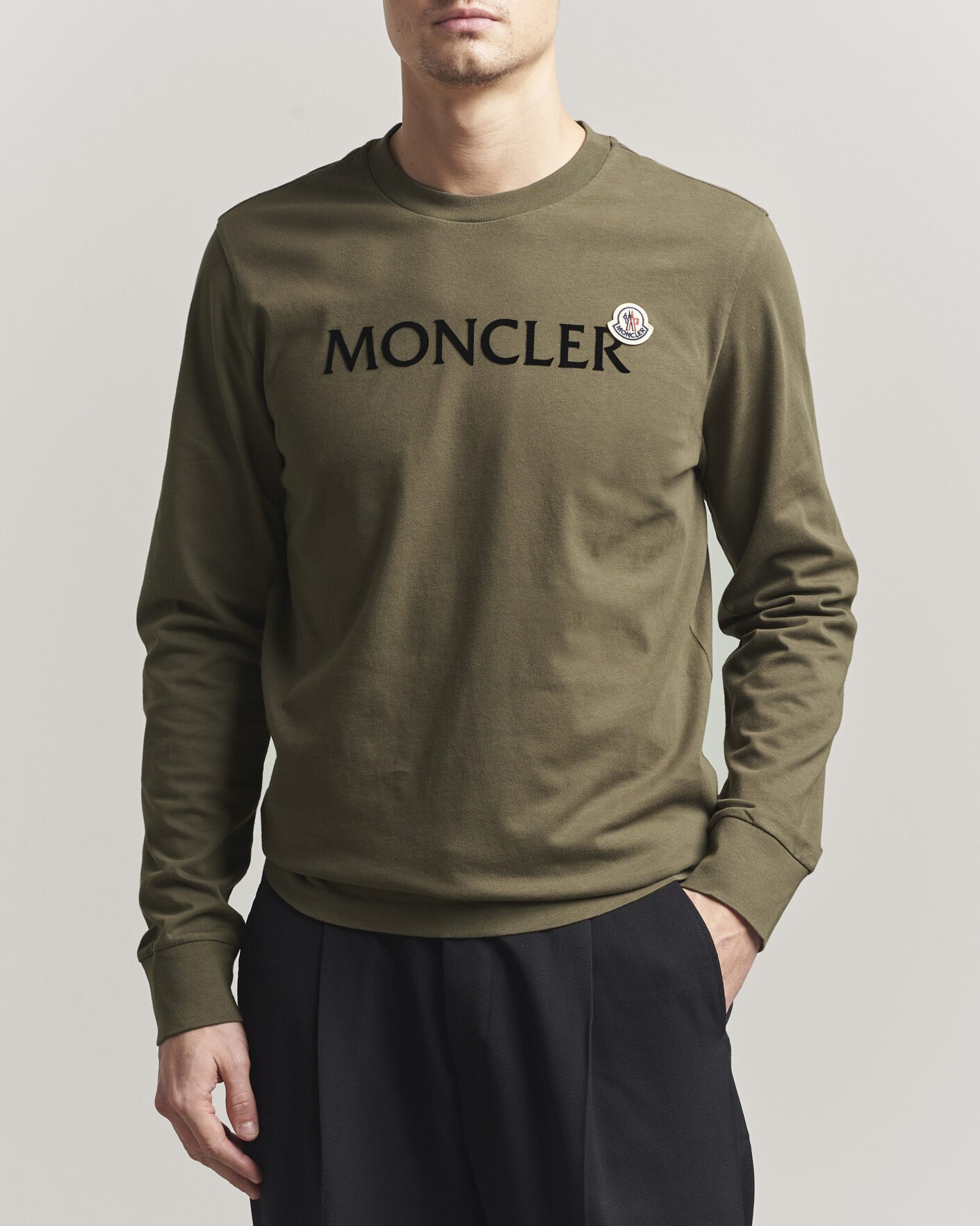 Herr | T-Shirts | Moncler | Lettering Logo Long Sleeve T-Shirt Desert