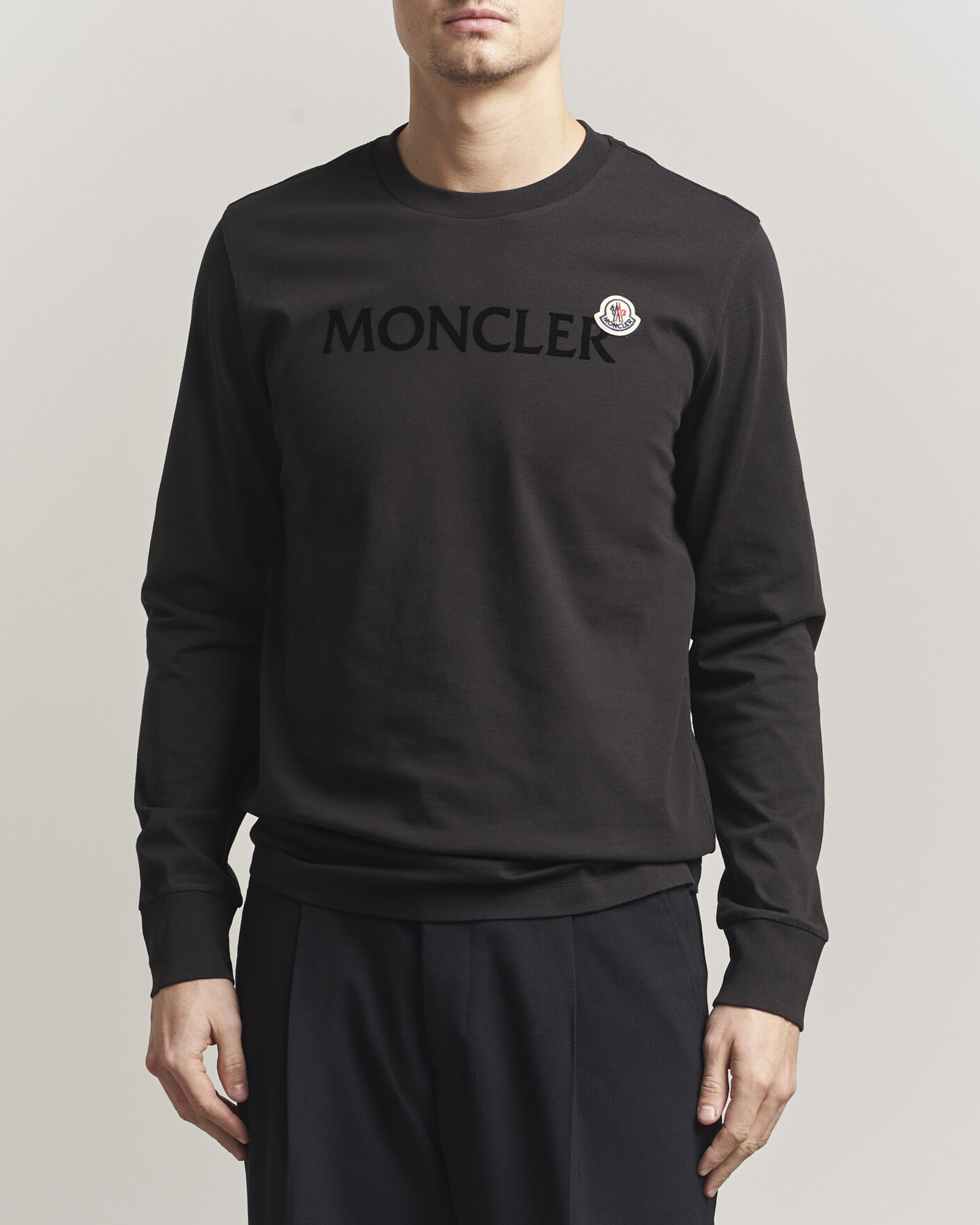 Herr | T-Shirts | Moncler | Lettering Logo Long Sleeve T-Shirt Black