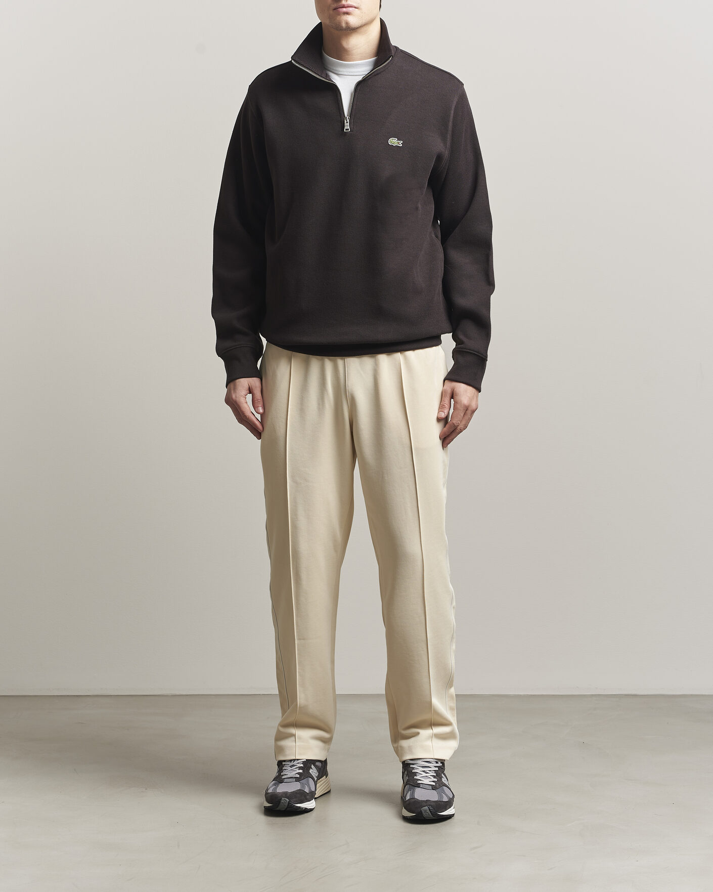 Herr | Tröjor | Lacoste | Rib Interlock Half Zip Buffle Brown