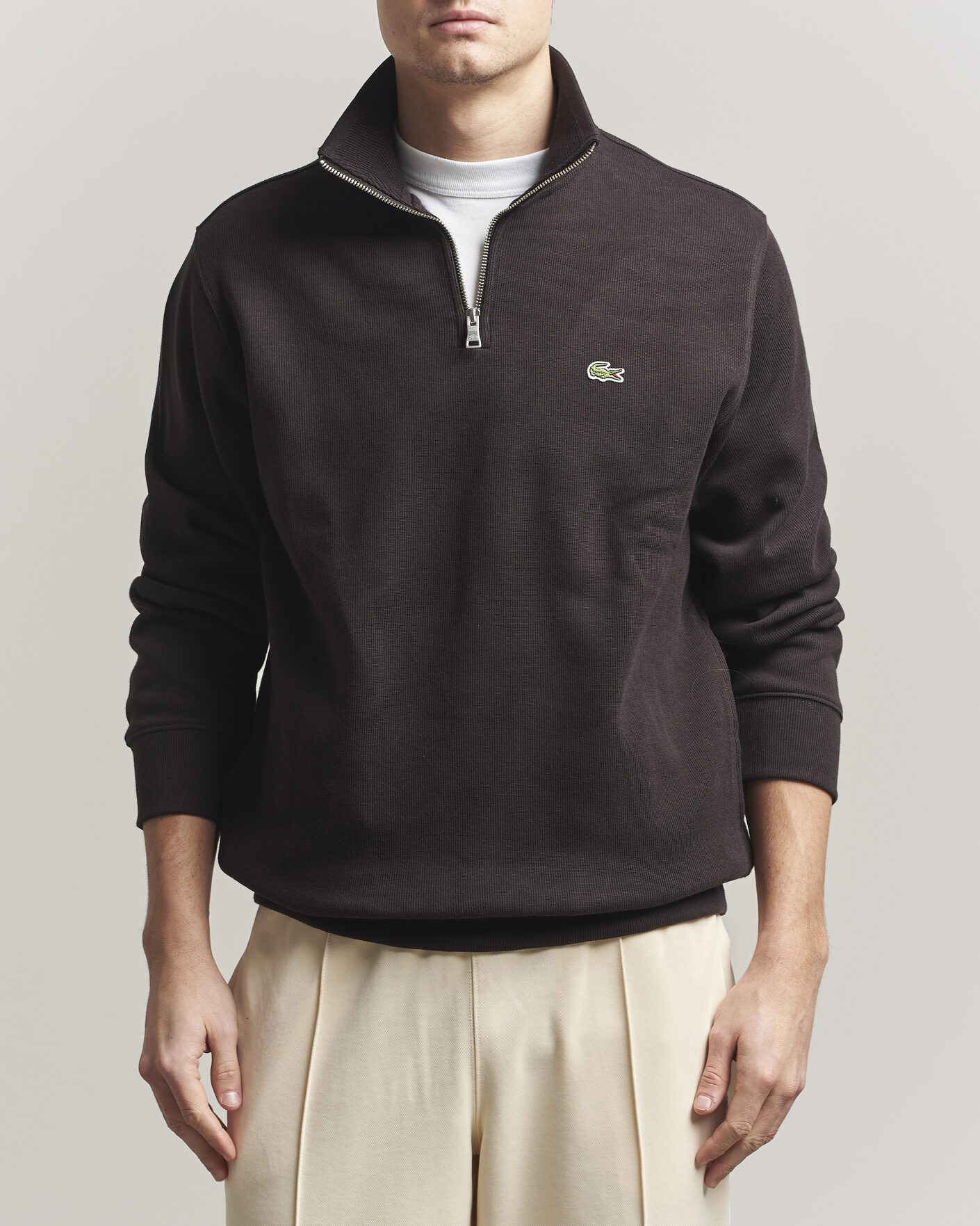 Herr | Tröjor | Lacoste | Rib Interlock Half Zip Buffle Brown