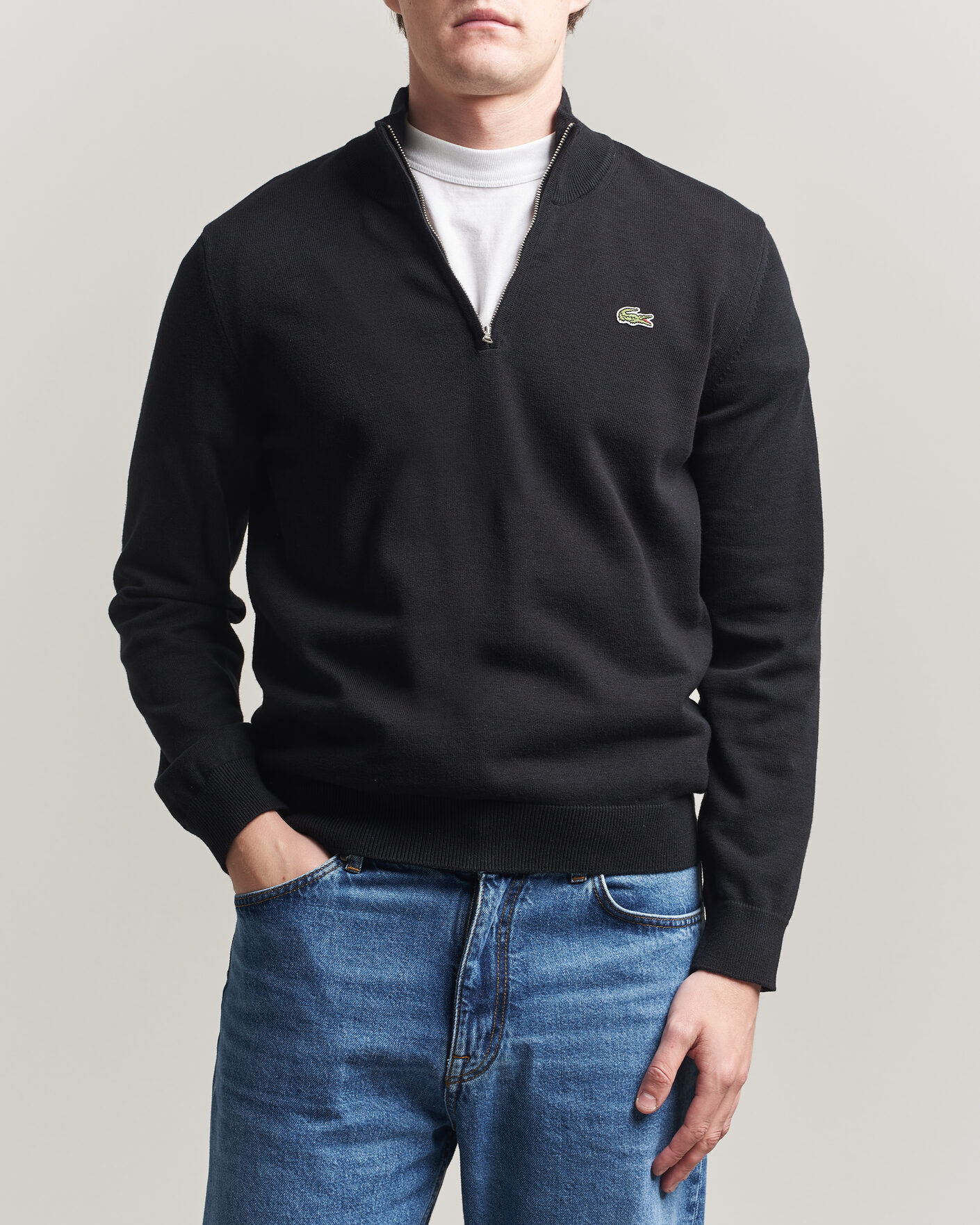 Herr | Tröjor | Lacoste | Cotton Knitted Half Zip Black