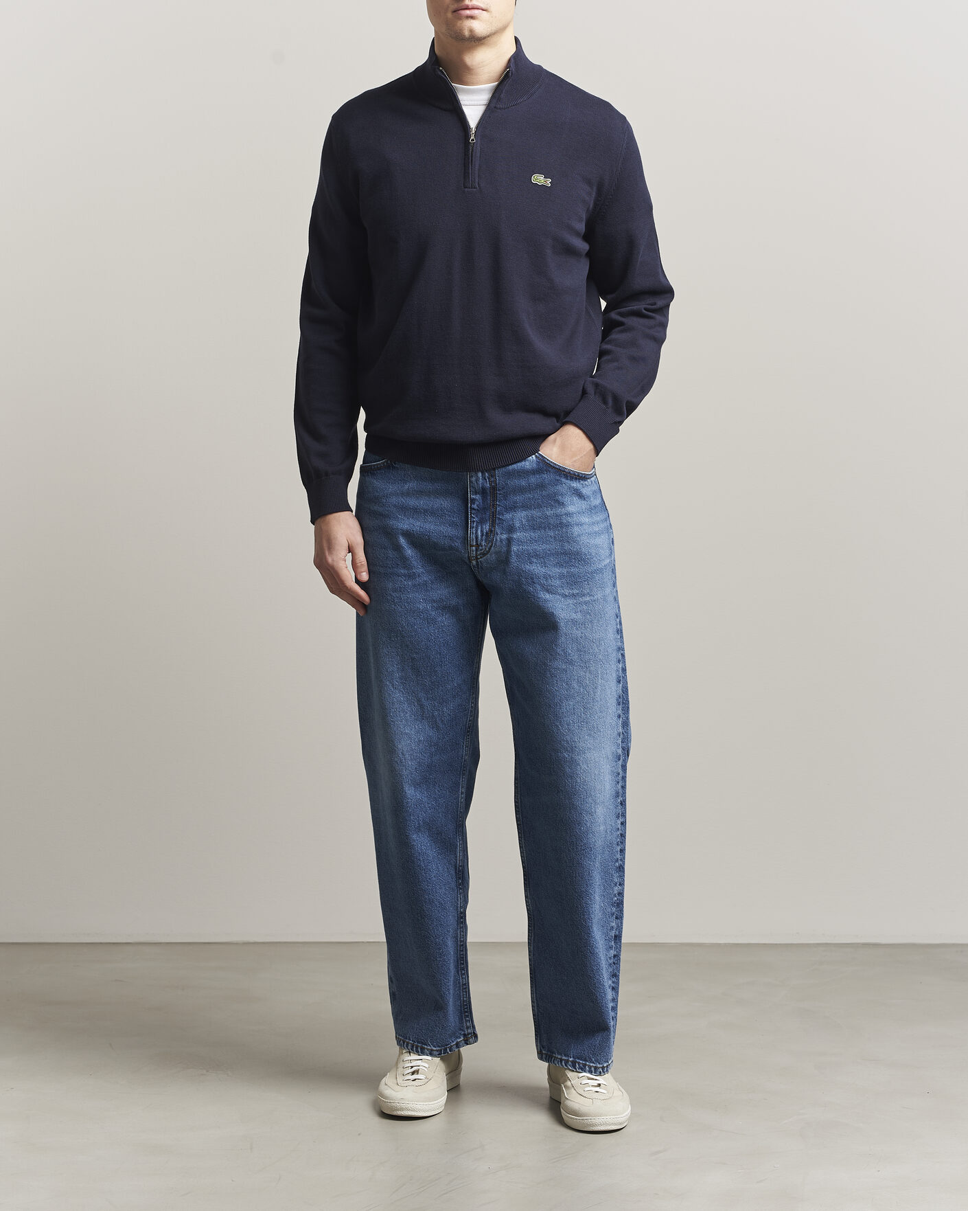 Herr | Tröjor | Lacoste | Cotton Knitted Half Zip Navy Blue