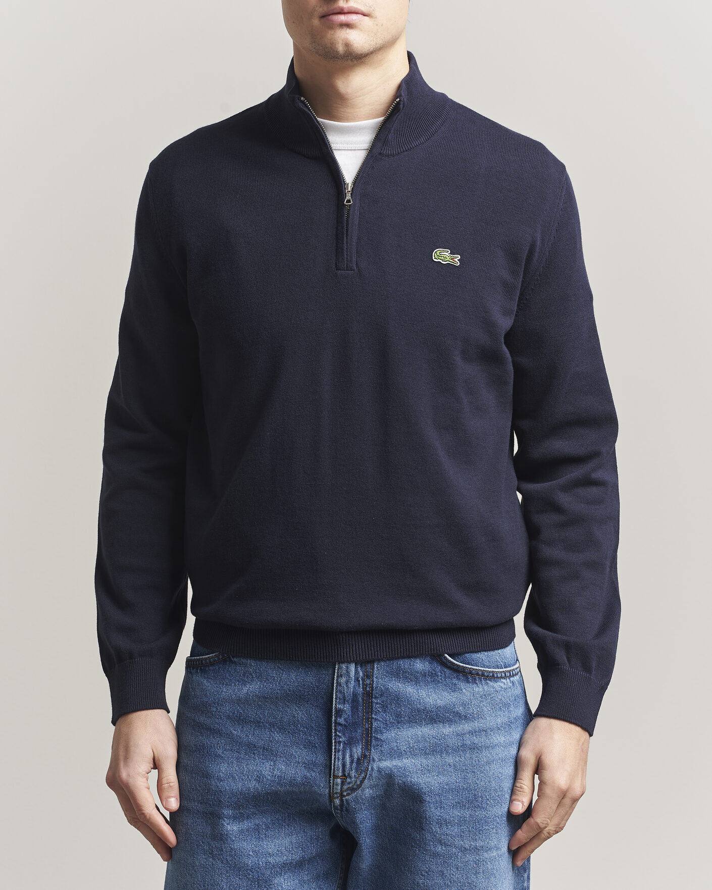 Herr | Tröjor | Lacoste | Cotton Knitted Half Zip Navy Blue