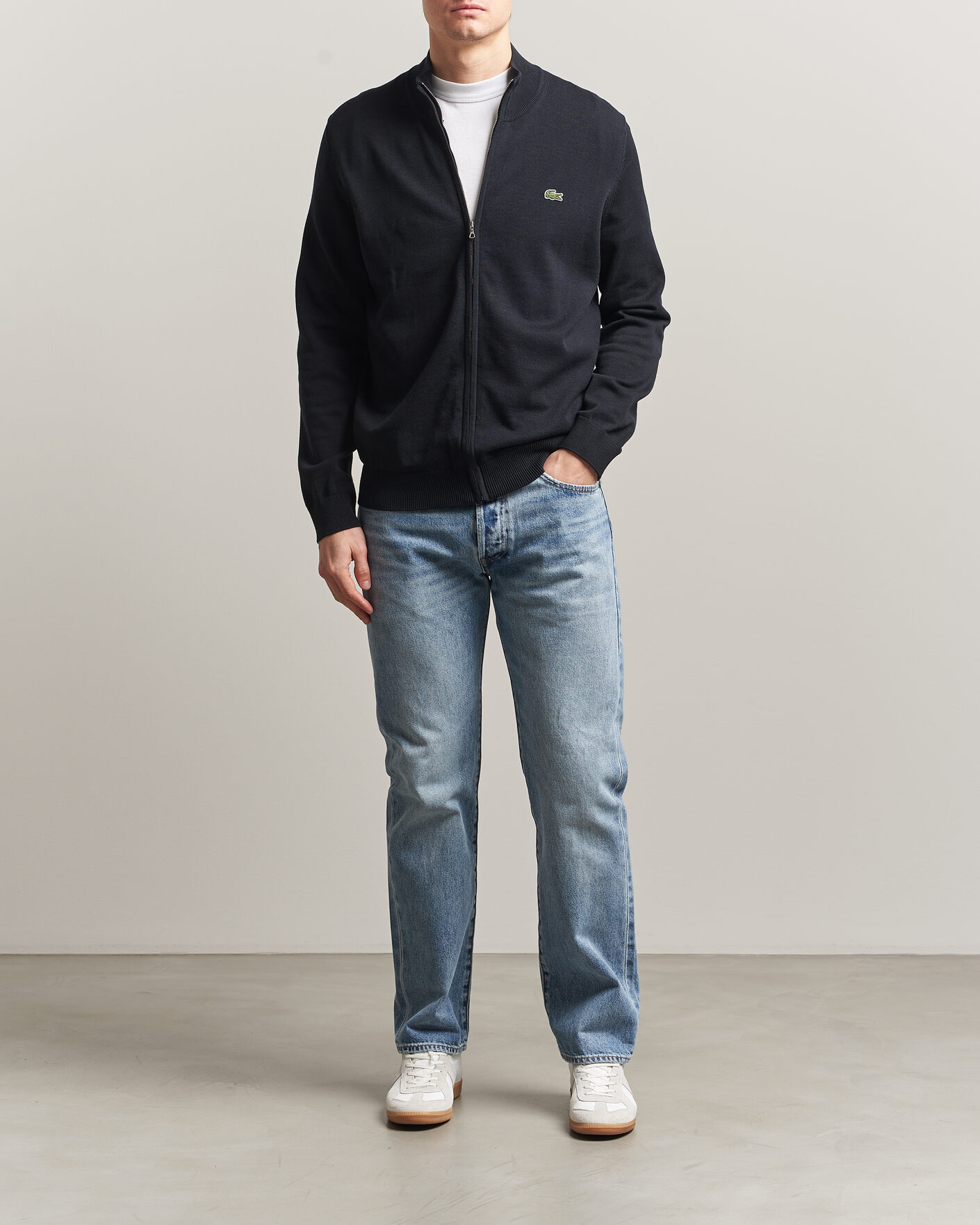 Herr | Tröjor | Lacoste | Cotton Knitted Full Zip Black