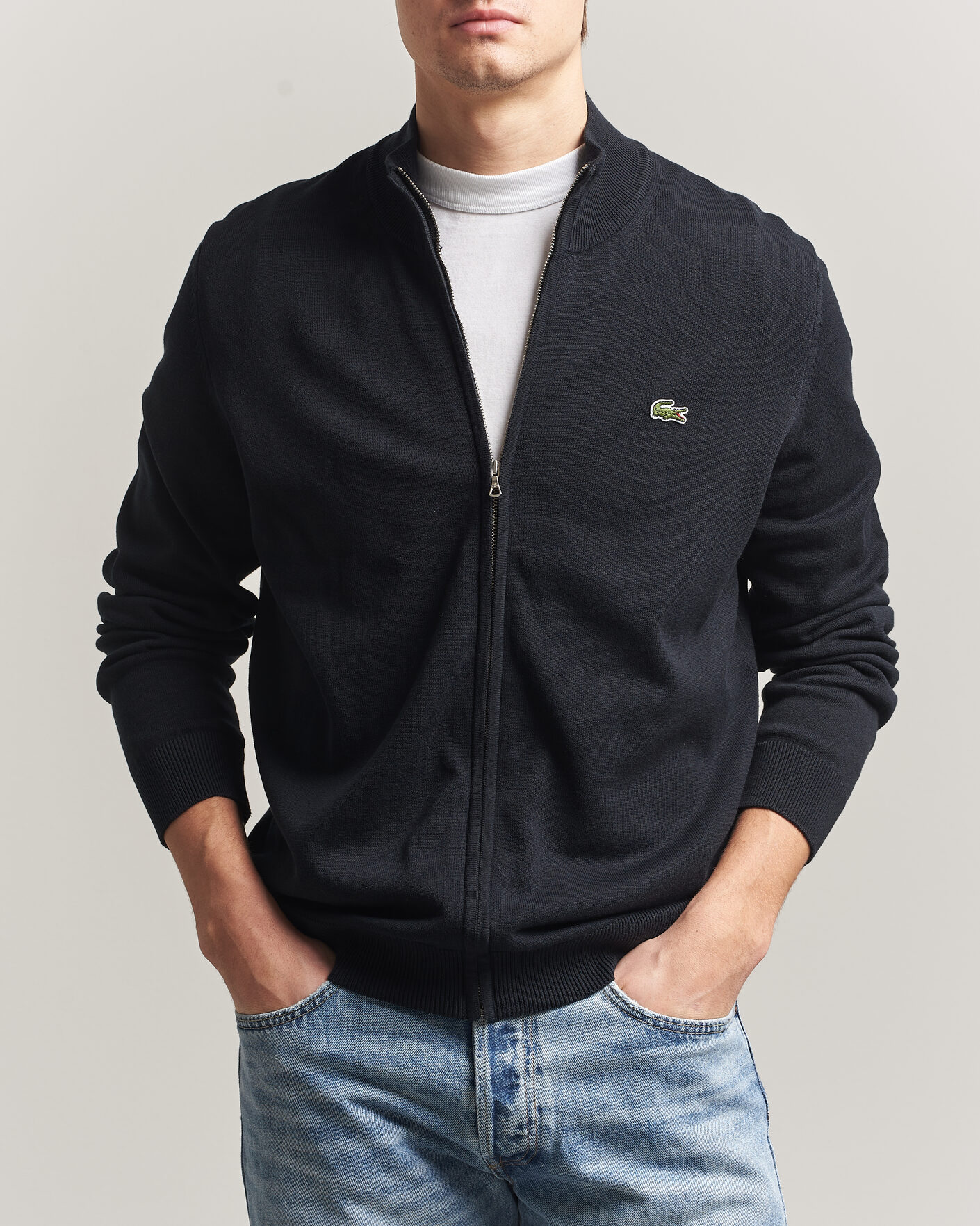 Herr | Tröjor | Lacoste | Cotton Knitted Full Zip Black