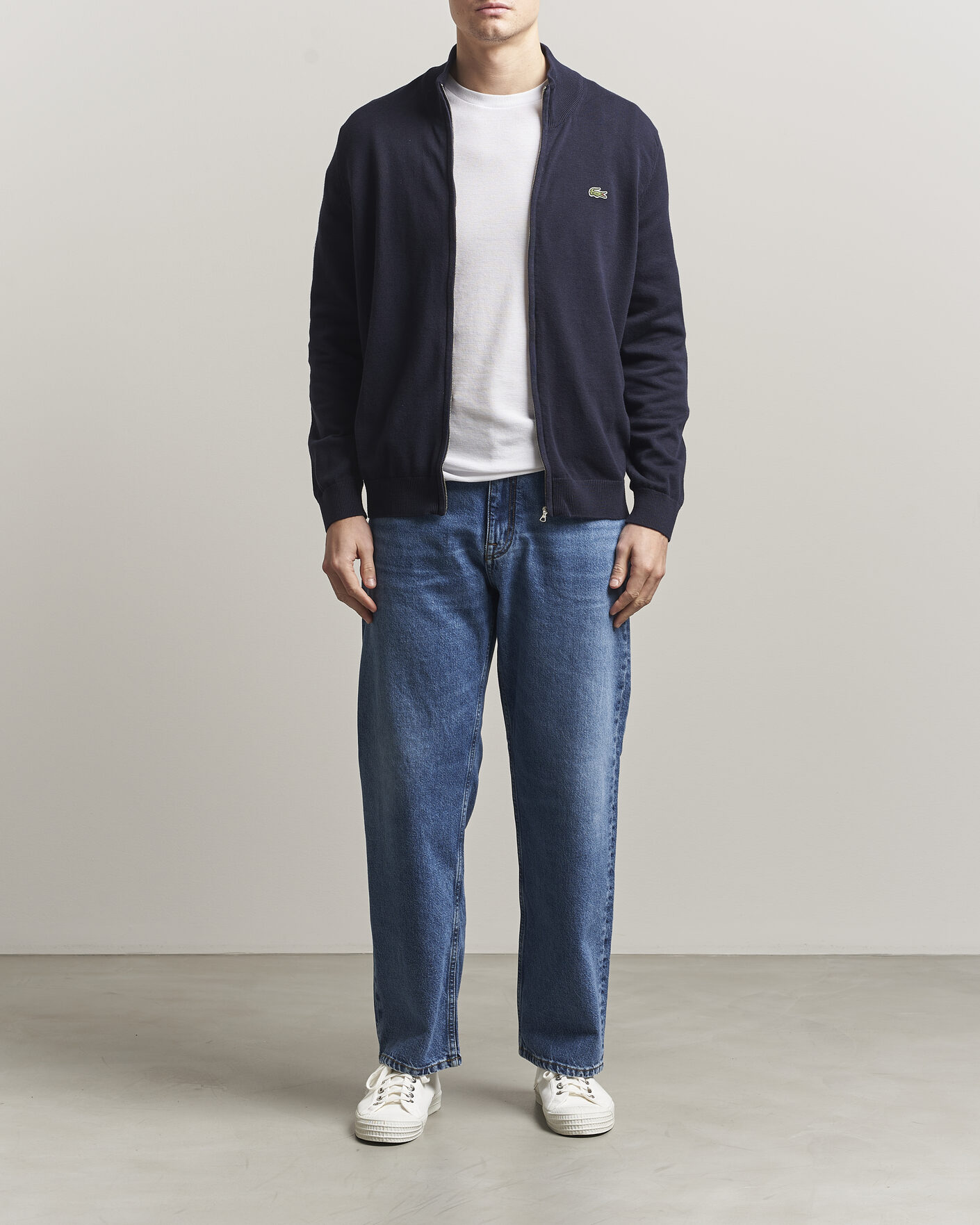 Herr | Tröjor | Lacoste | Cotton Knitted Full Zip Navy Blue