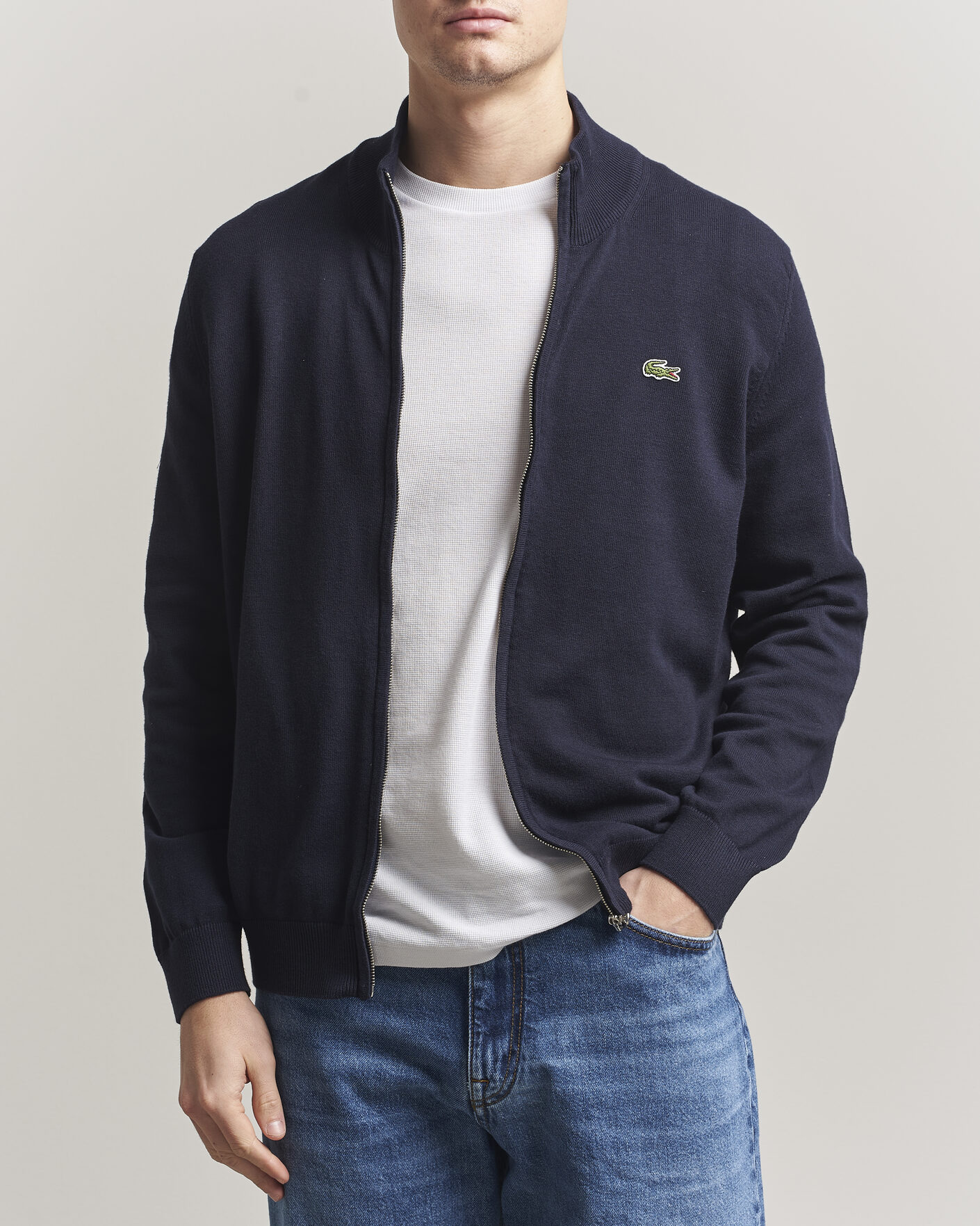 Herr | Tröjor | Lacoste | Cotton Knitted Full Zip Navy Blue
