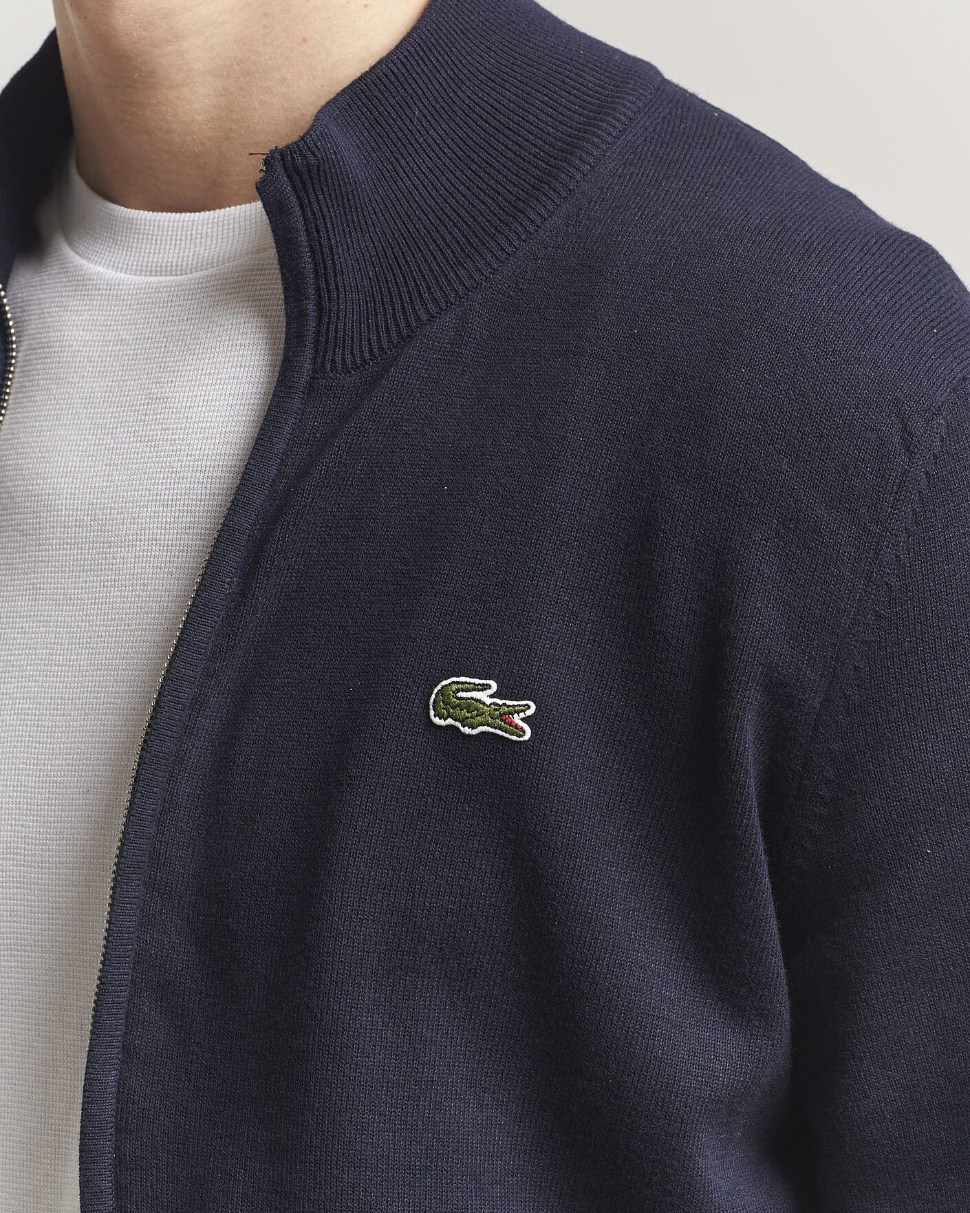 Herr | Tröjor | Lacoste | Cotton Knitted Full Zip Navy Blue