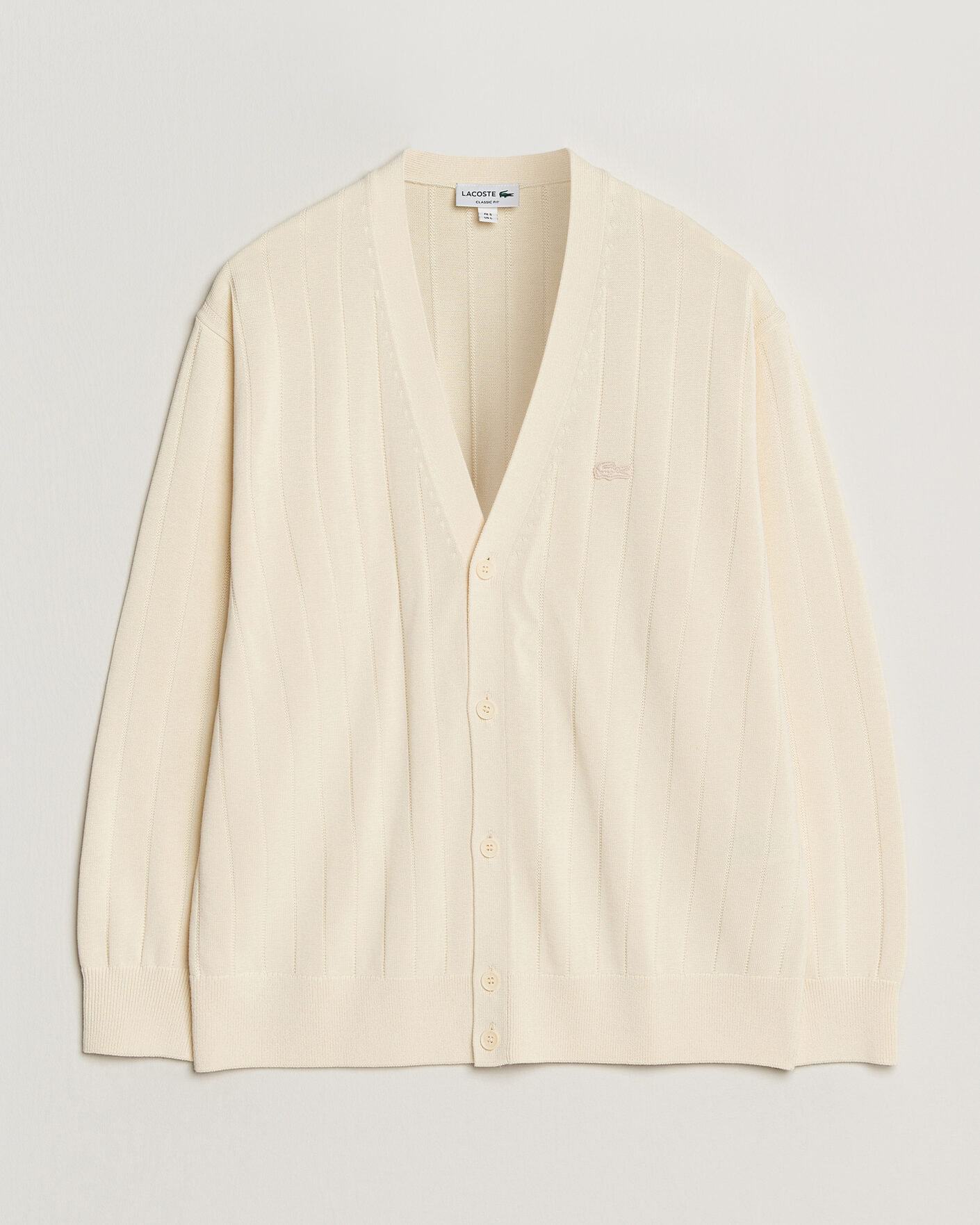 Herr | Tröjor | Lacoste | Cotton Structured Knitted Cardigan Naturel Clair