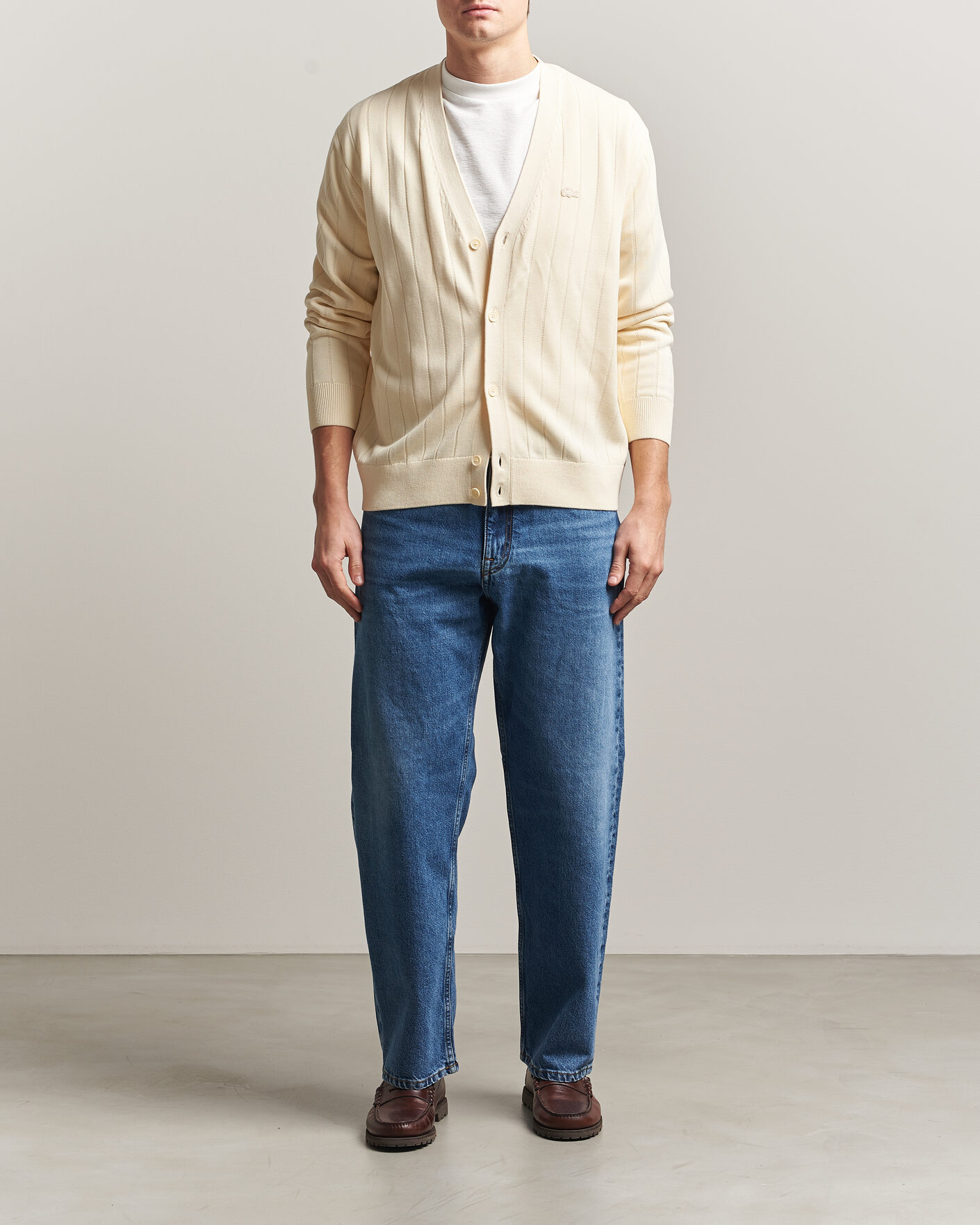 Herr | Tröjor | Lacoste | Cotton Structured Knitted Cardigan Naturel Clair