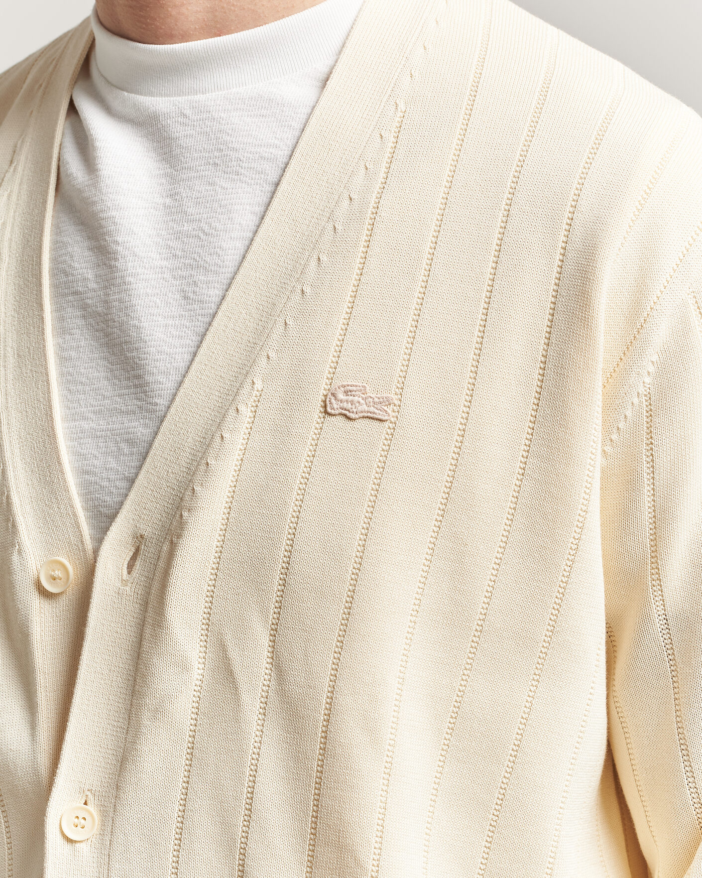 Herr | Tröjor | Lacoste | Cotton Structured Knitted Cardigan Naturel Clair