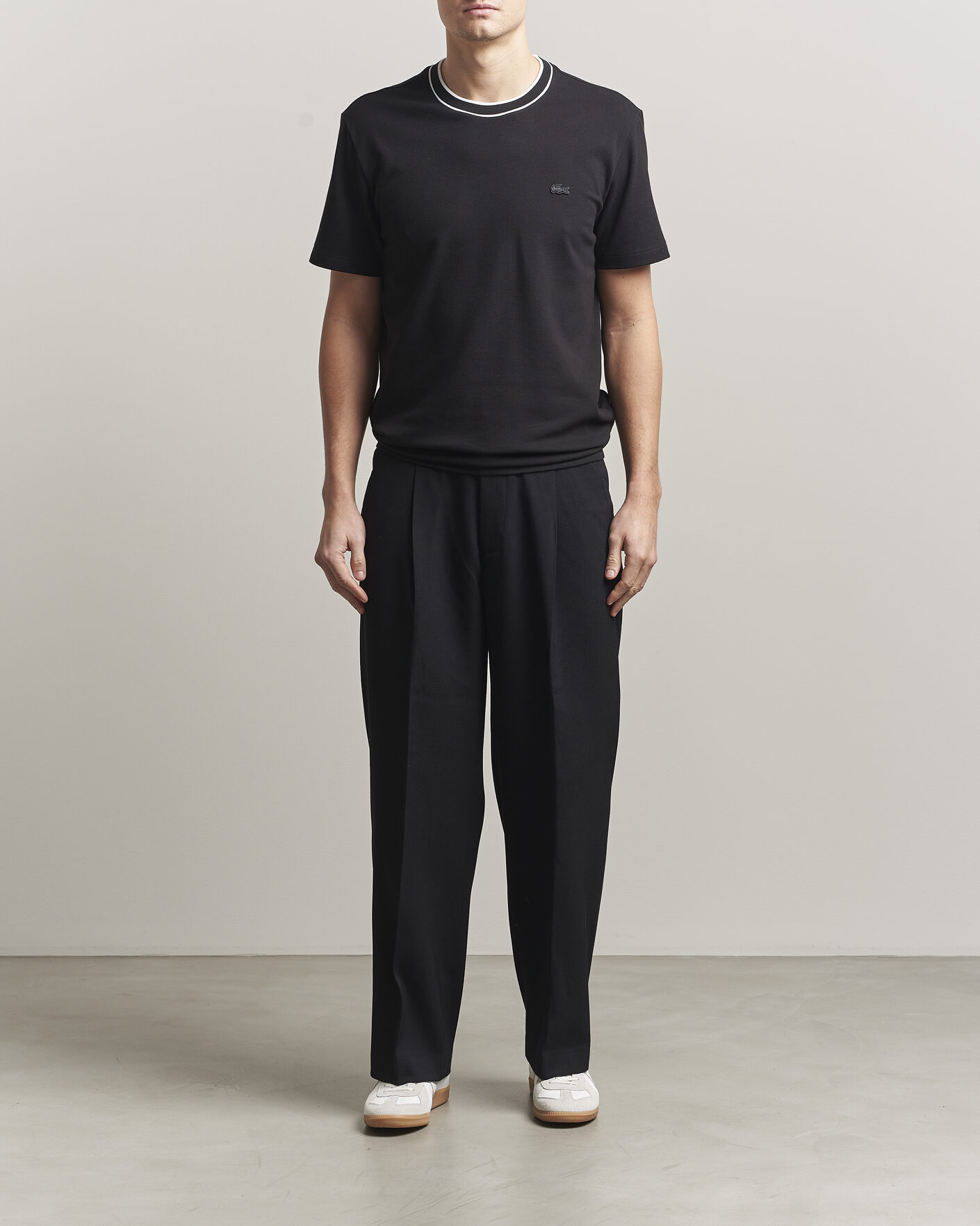 Herr | T-Shirts | Lacoste | Contrast Rib Piqué T-Shirt Black