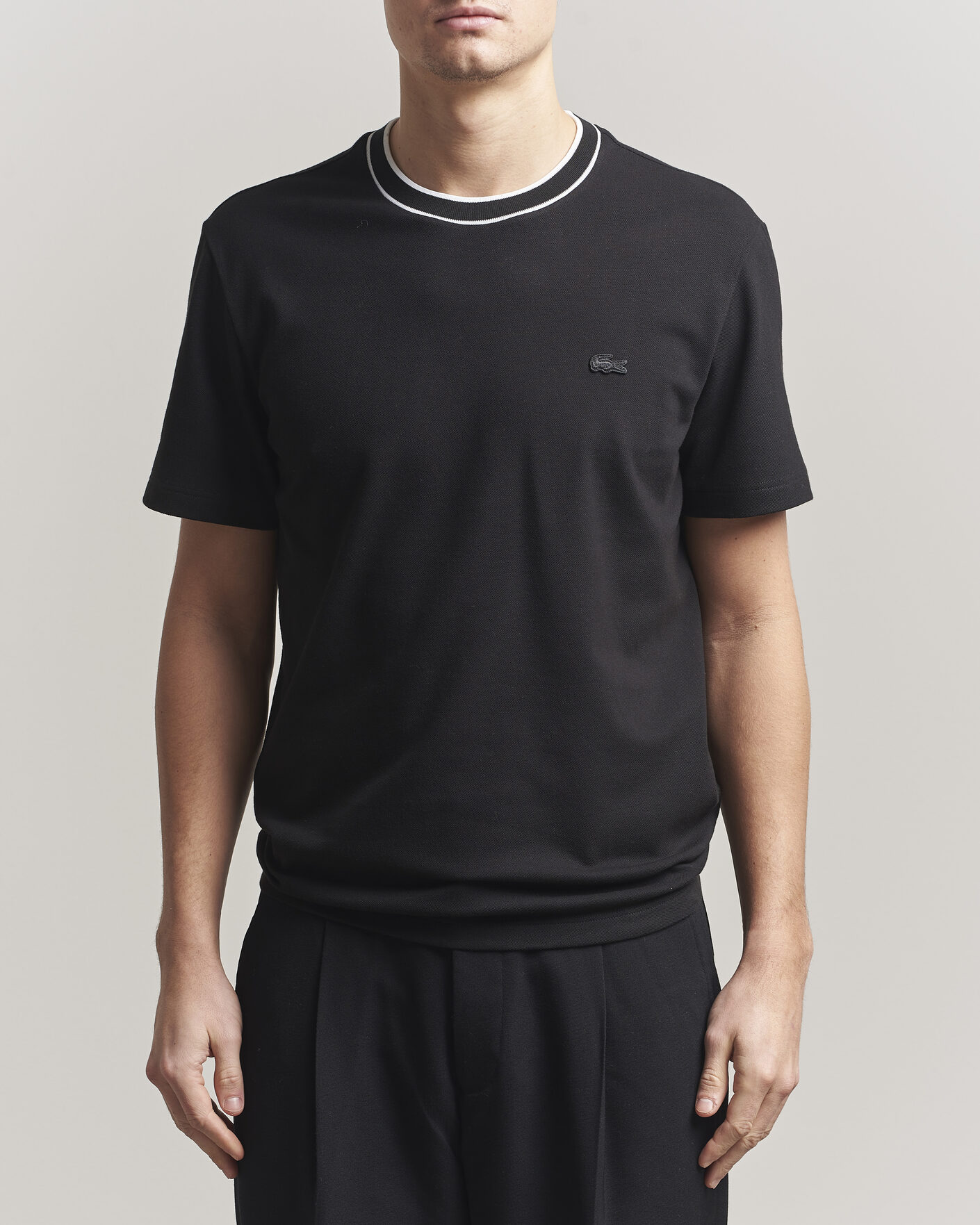 Herr | T-Shirts | Lacoste | Contrast Rib Piqué T-Shirt Black
