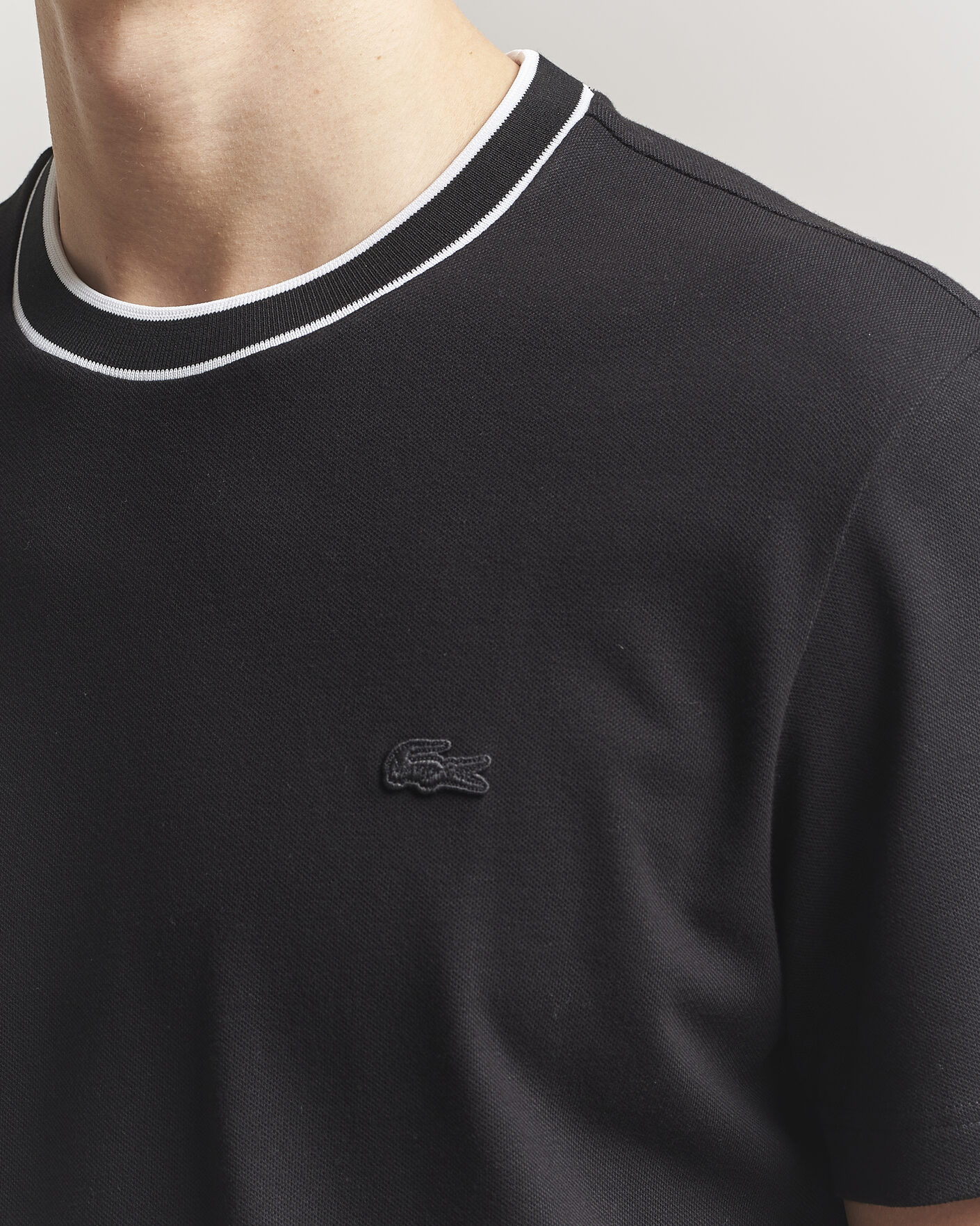 Herr | T-Shirts | Lacoste | Contrast Rib Piqué T-Shirt Black