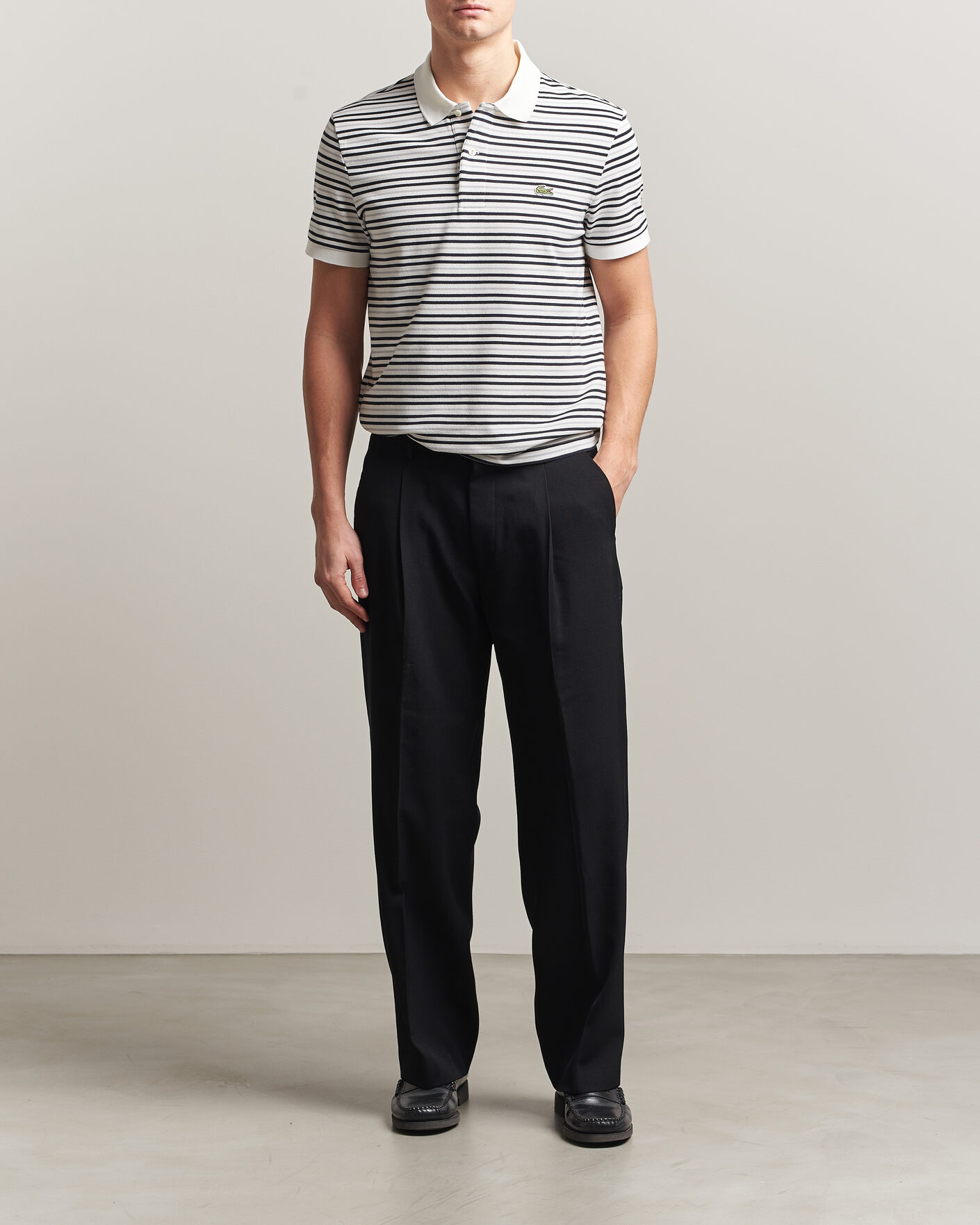 Herr | Pikéer | Lacoste | Original Striped Polo Piké Blackbird/Flour