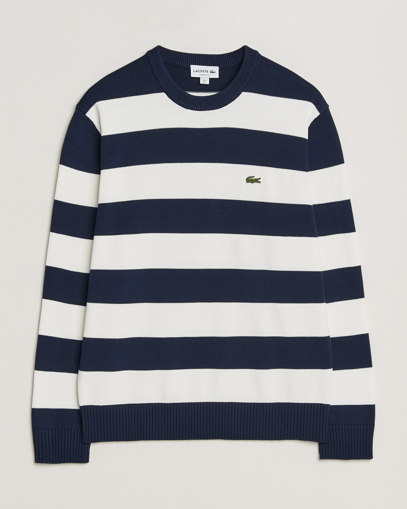 Herr | Tröjor | Lacoste | Cotton Knitted Striped Sweater Navy Blue/Flour