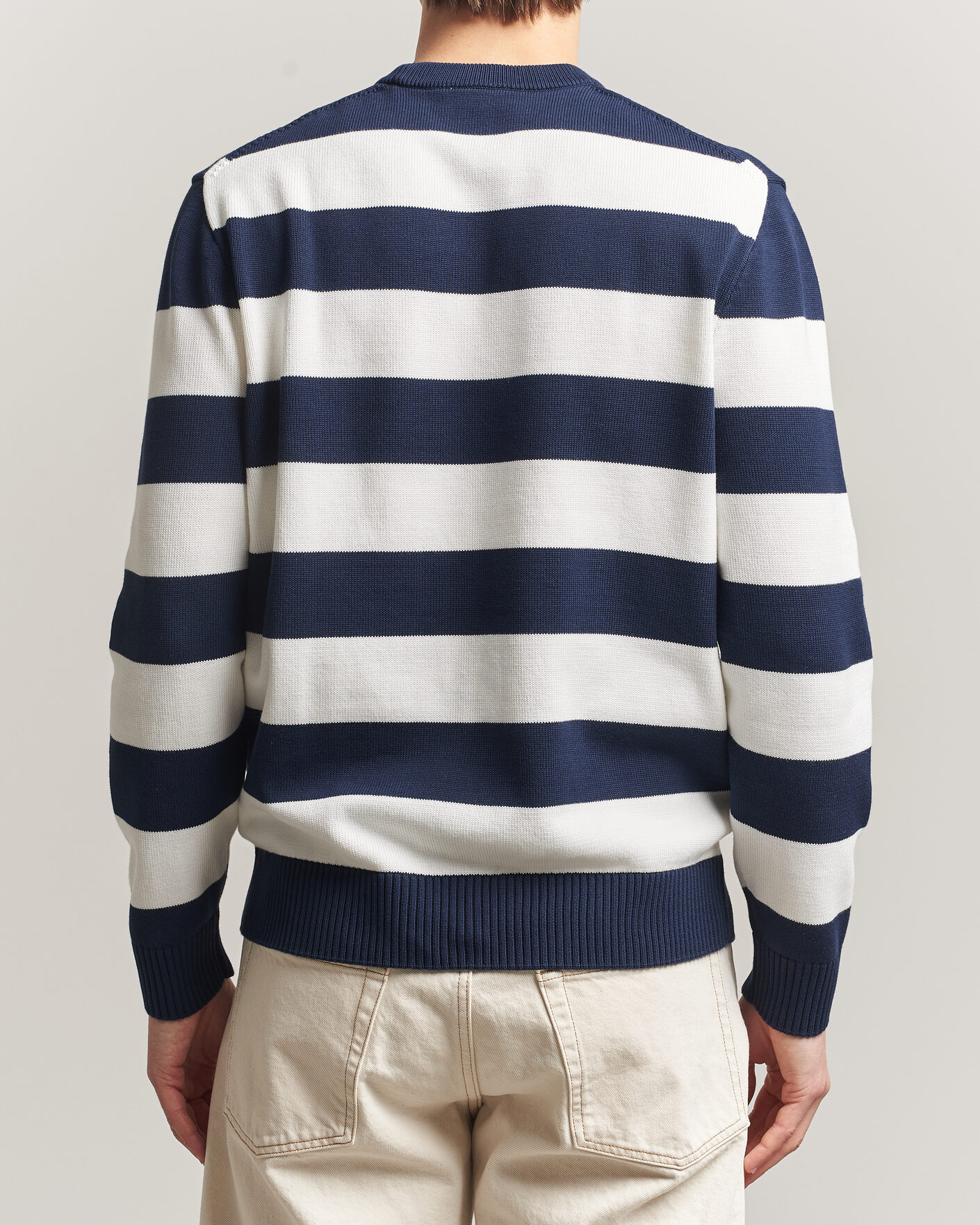 Herr | Tröjor | Lacoste | Cotton Knitted Striped Sweater Navy Blue/Flour
