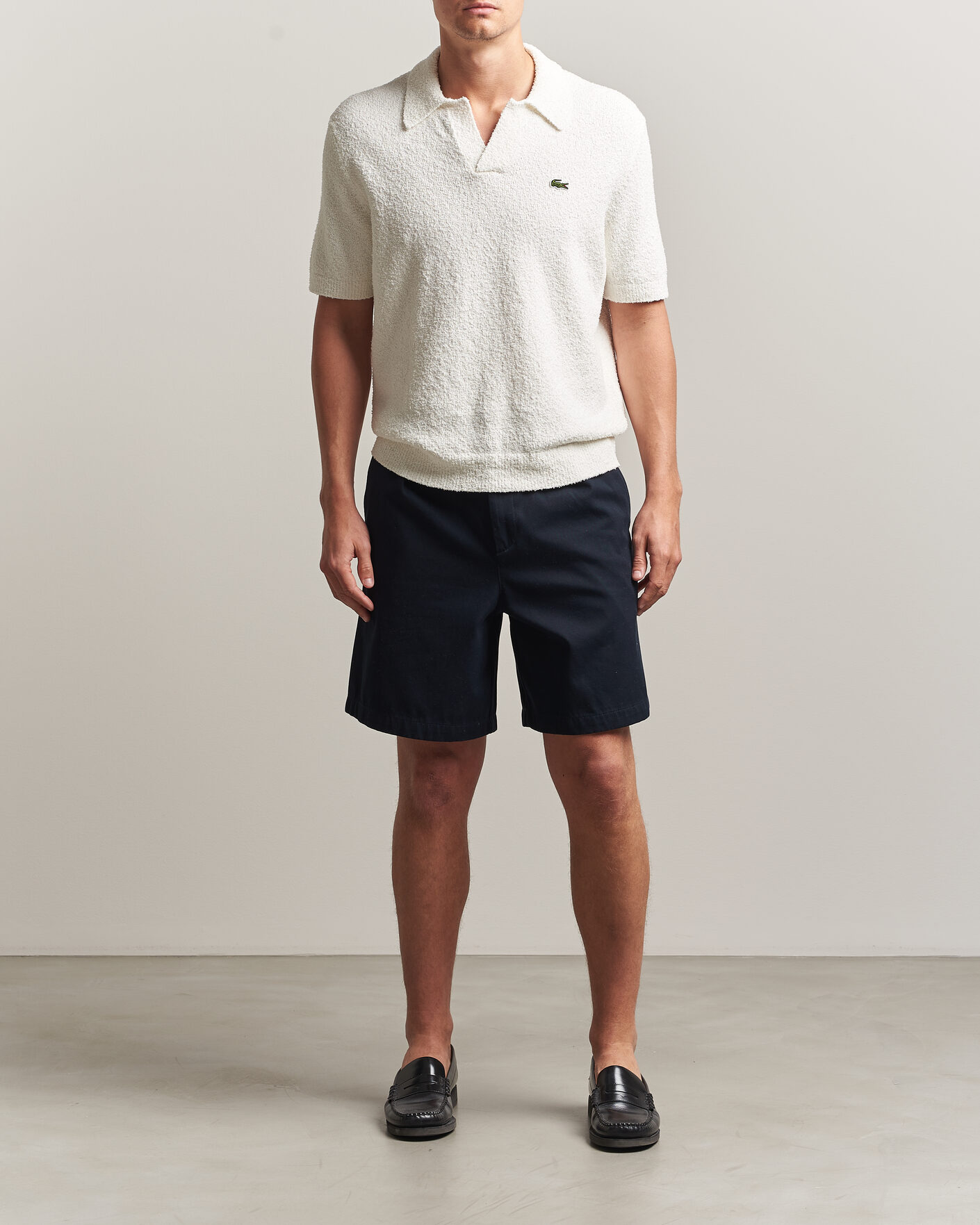 Herr | Pikéer | Lacoste | Cotton Bouclé Open Collar Polo Flour